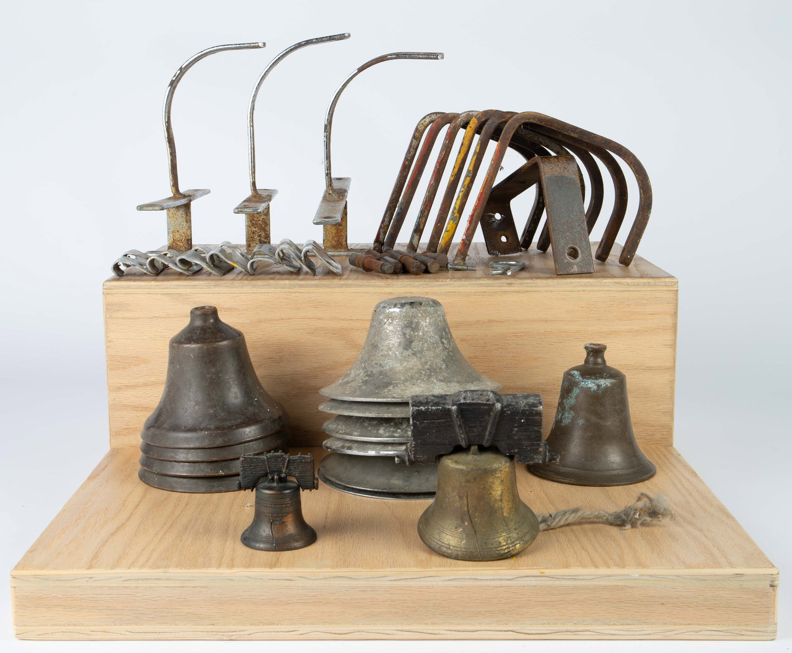 Lot of 9 Vintage Bells and Cast Iron Hangers. (1 of 8)