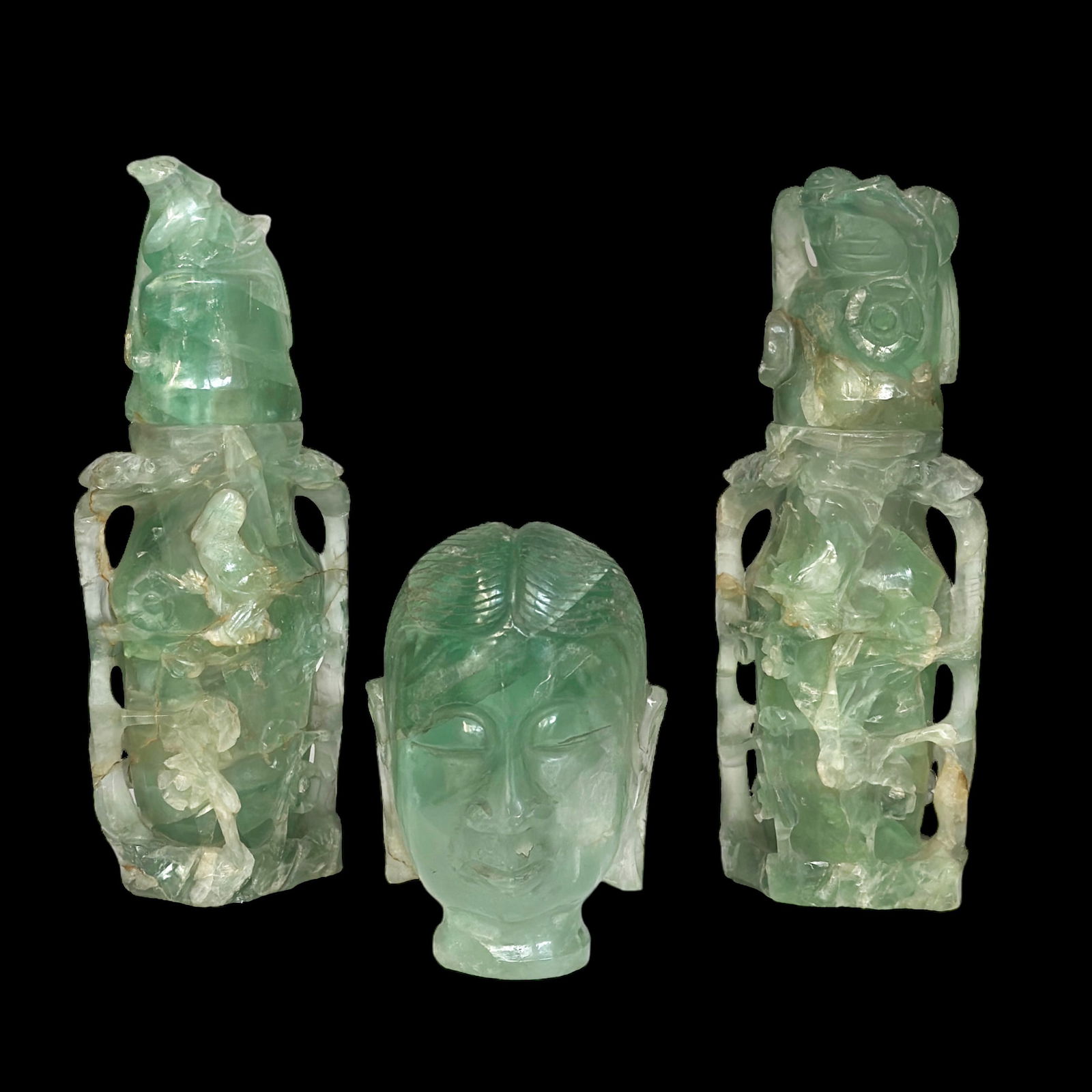 Lot of Chinese Carved Green Quartz Items. (1 of 7)