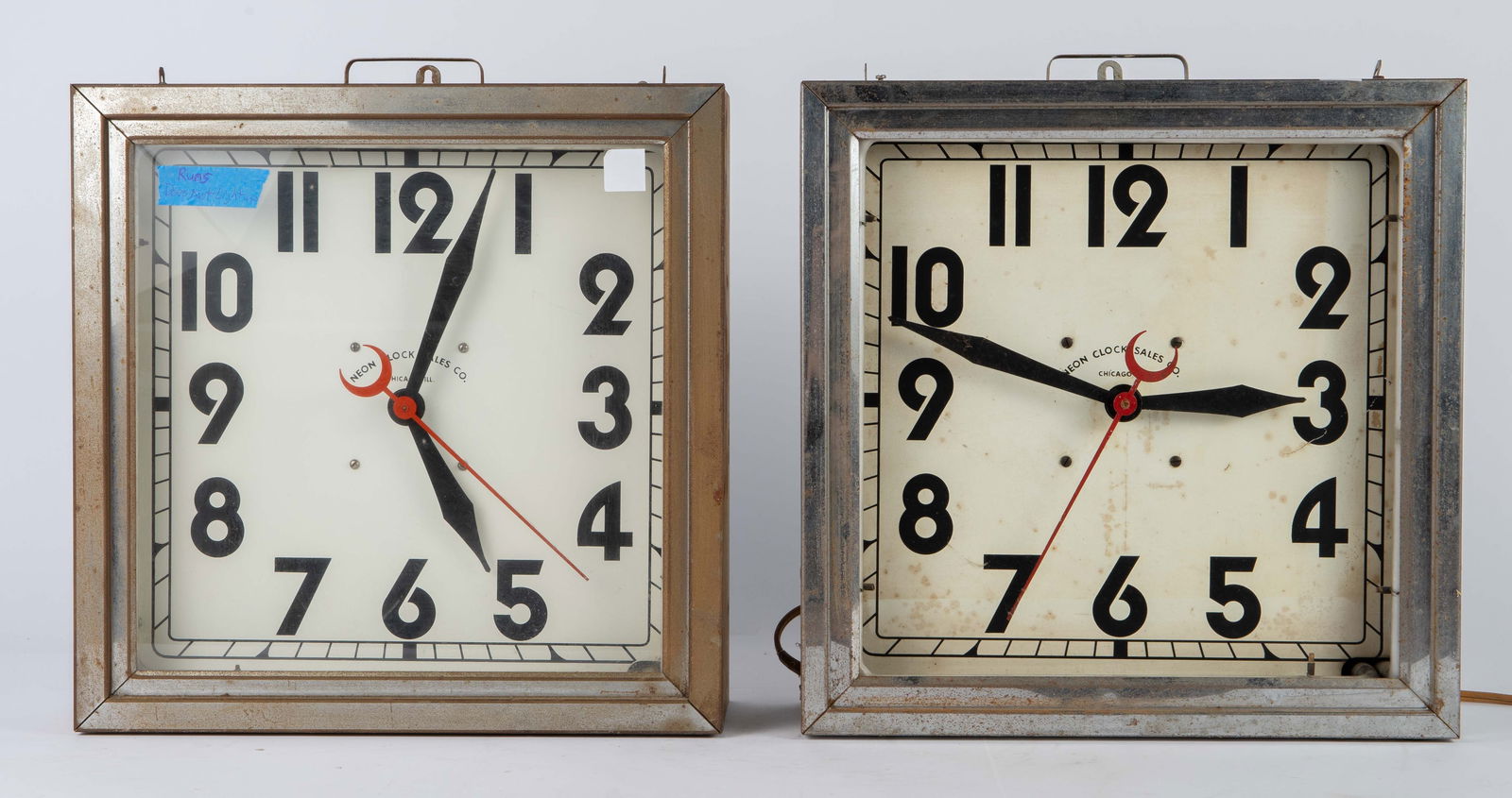Pair of Neon Clock Sales Co. Advertising Clocks. (1 of 5)