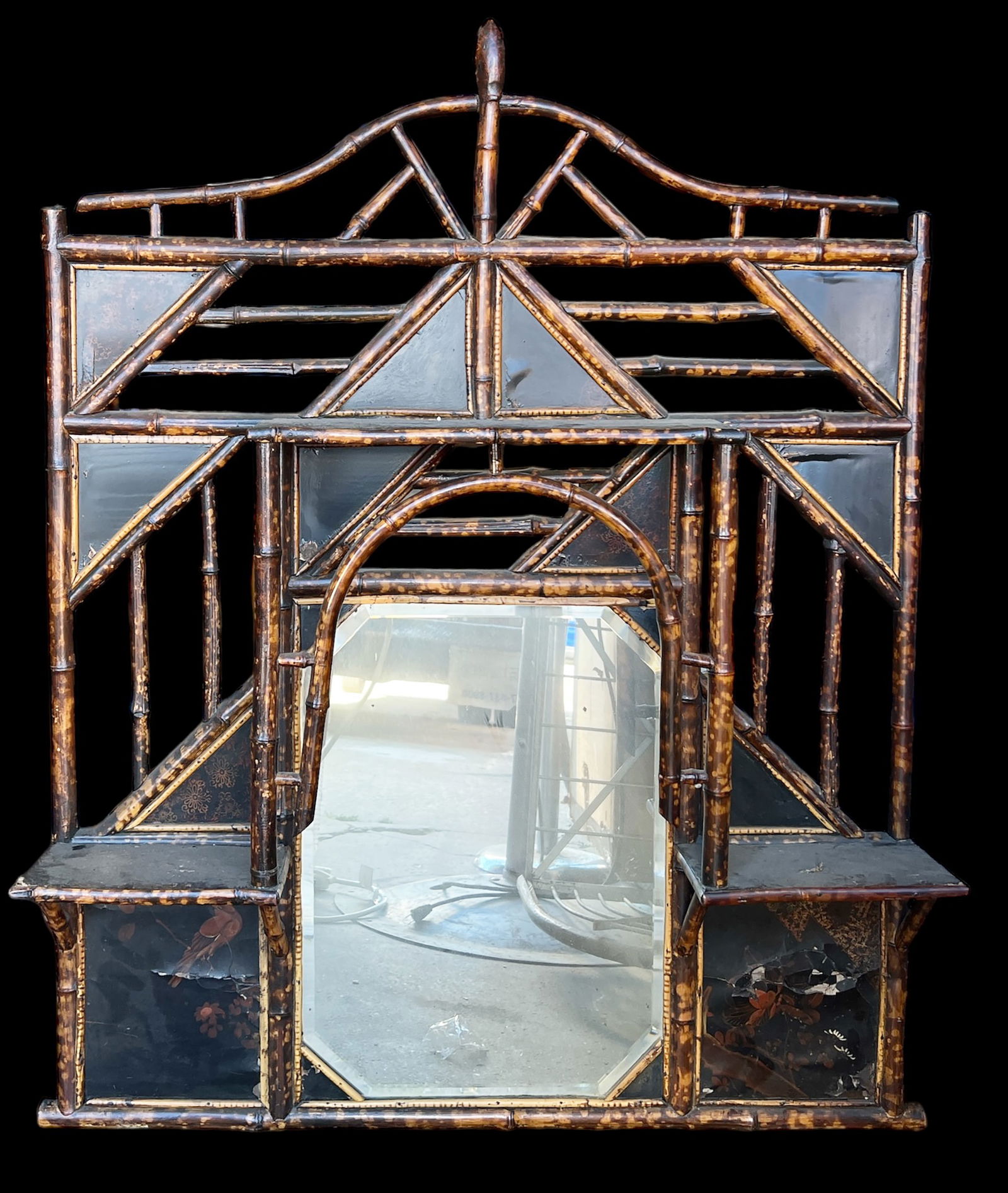 Bamboo Aesthetic Movement Wall Mirror / Etagere. (1 of 2)