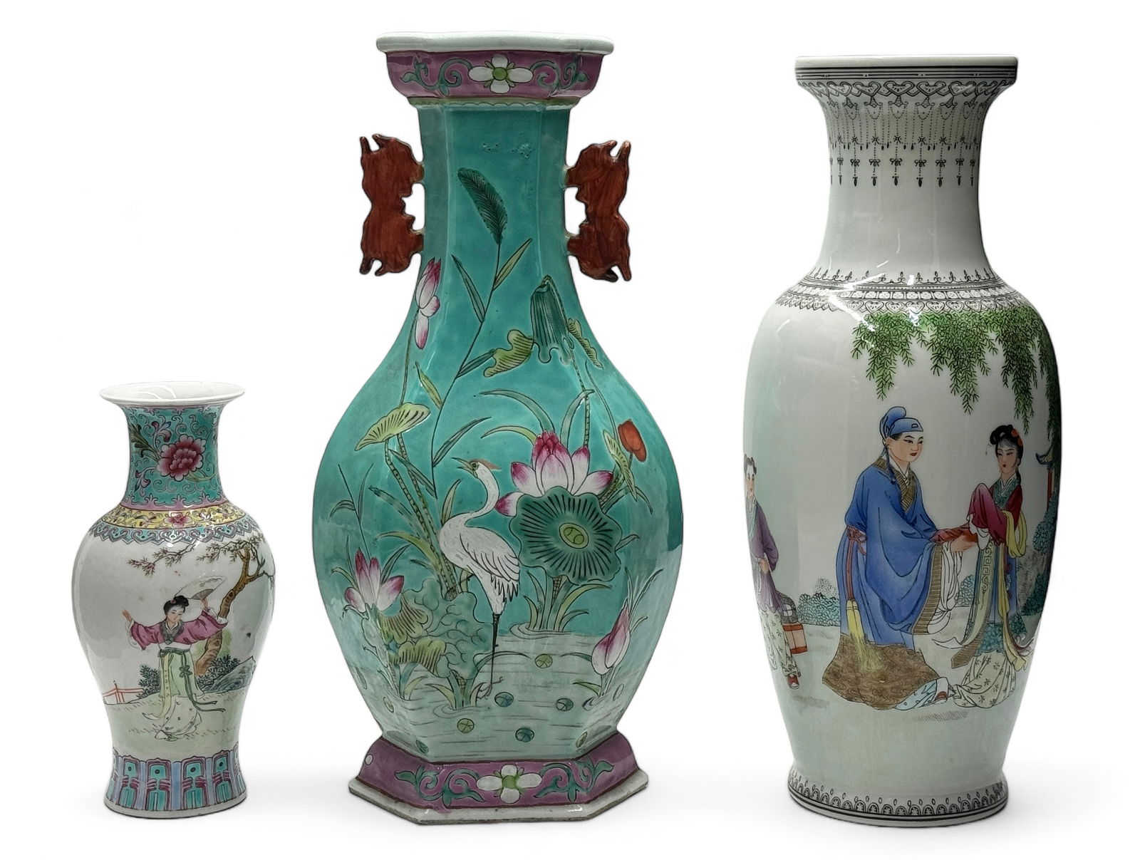 Lot of 3 Famille Rose Chinese Porcelain Vases. (1 of 4)