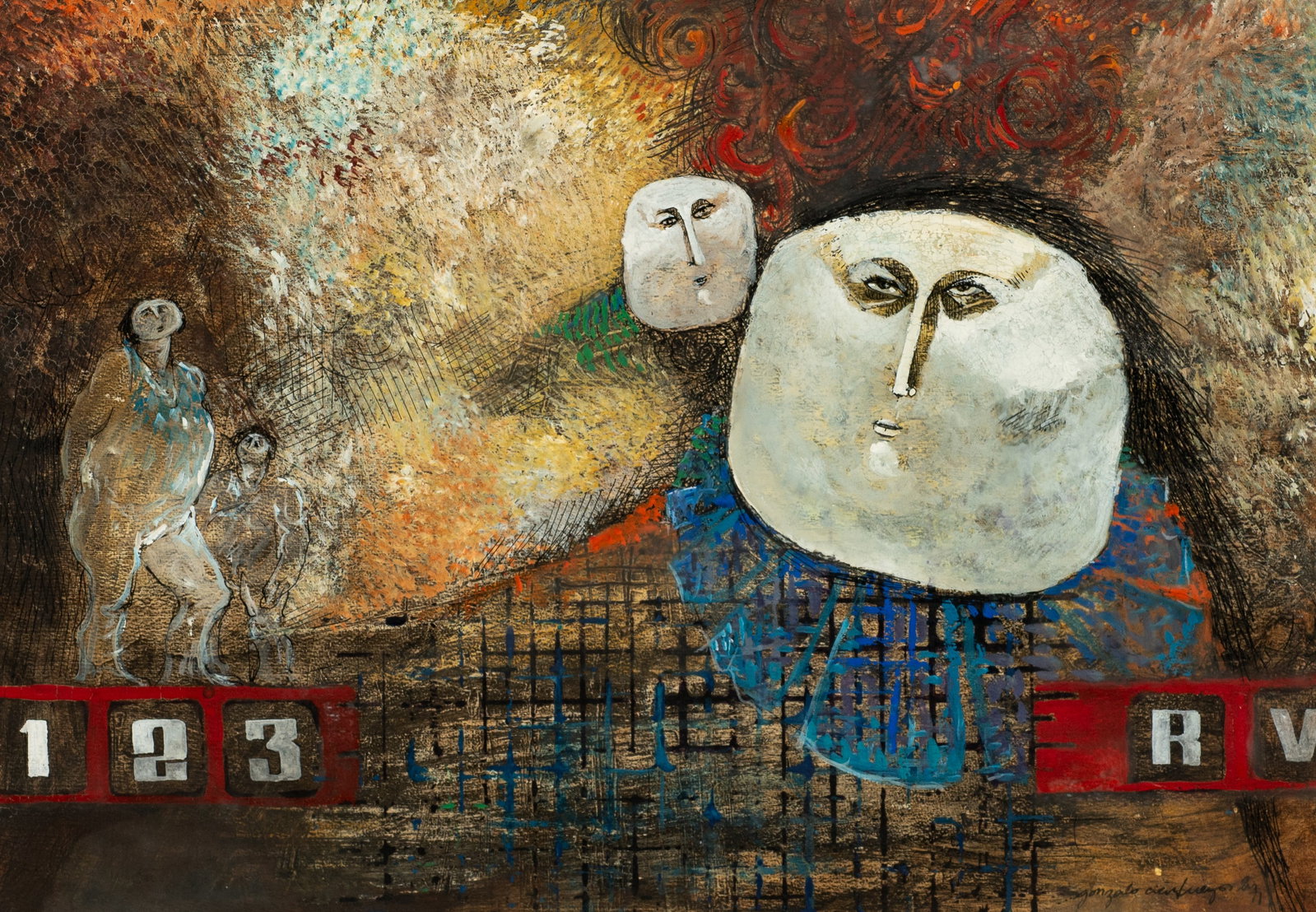 Abstract Painting, Manner of Gonzalo Cienfuegos.: Artist(s): Manner of Gonzalo Cienfuegos (Chile, b. 1949) Medium: Mixed-media painting on paper. Signature(s): "gonzalo cienfuegos, '71", lower right. Paperwork: N/A Damage: Scattered craquelure and sc