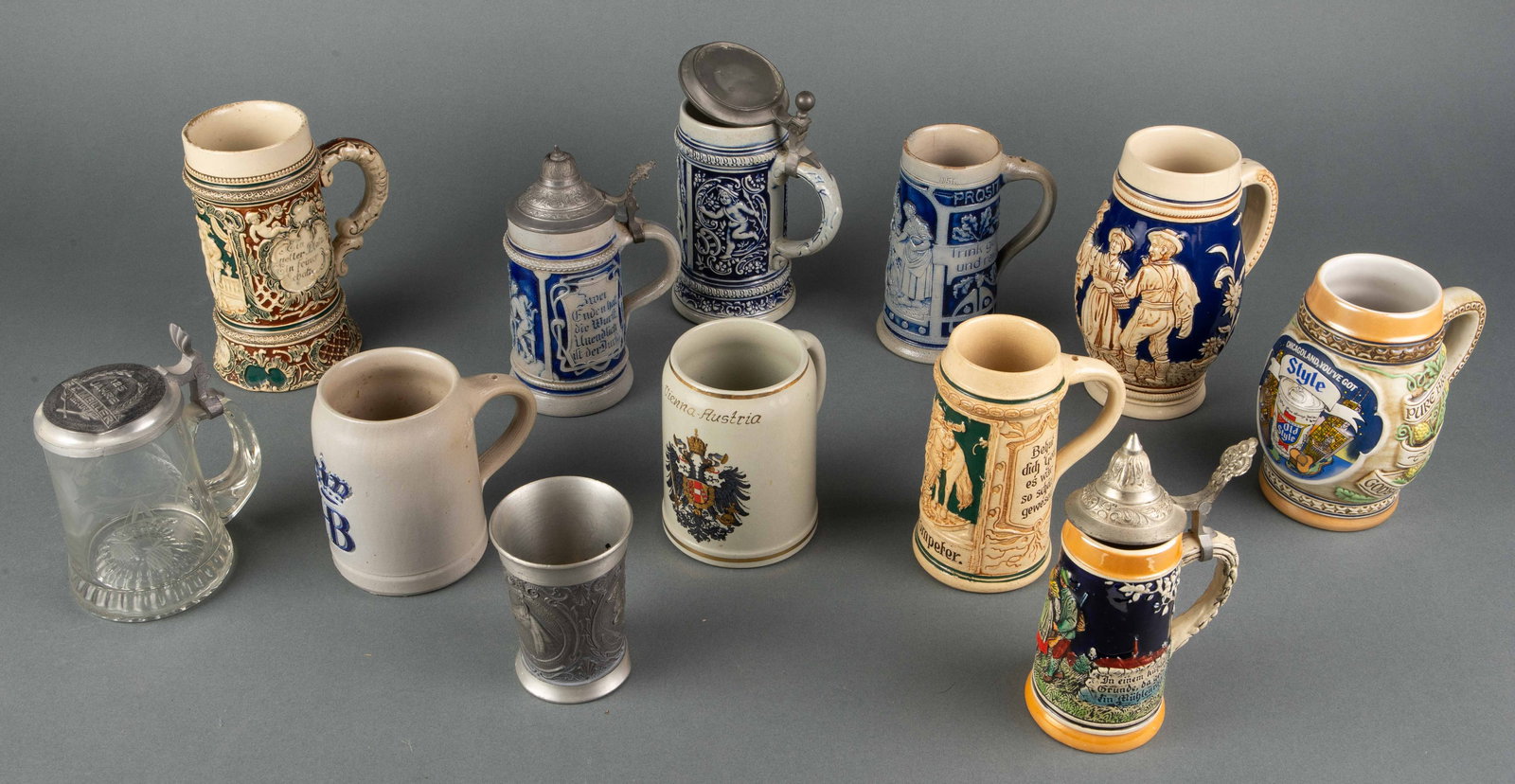 Lot of 12 German Steins - Ceramic, Glass, Pewter. (1 of 18)