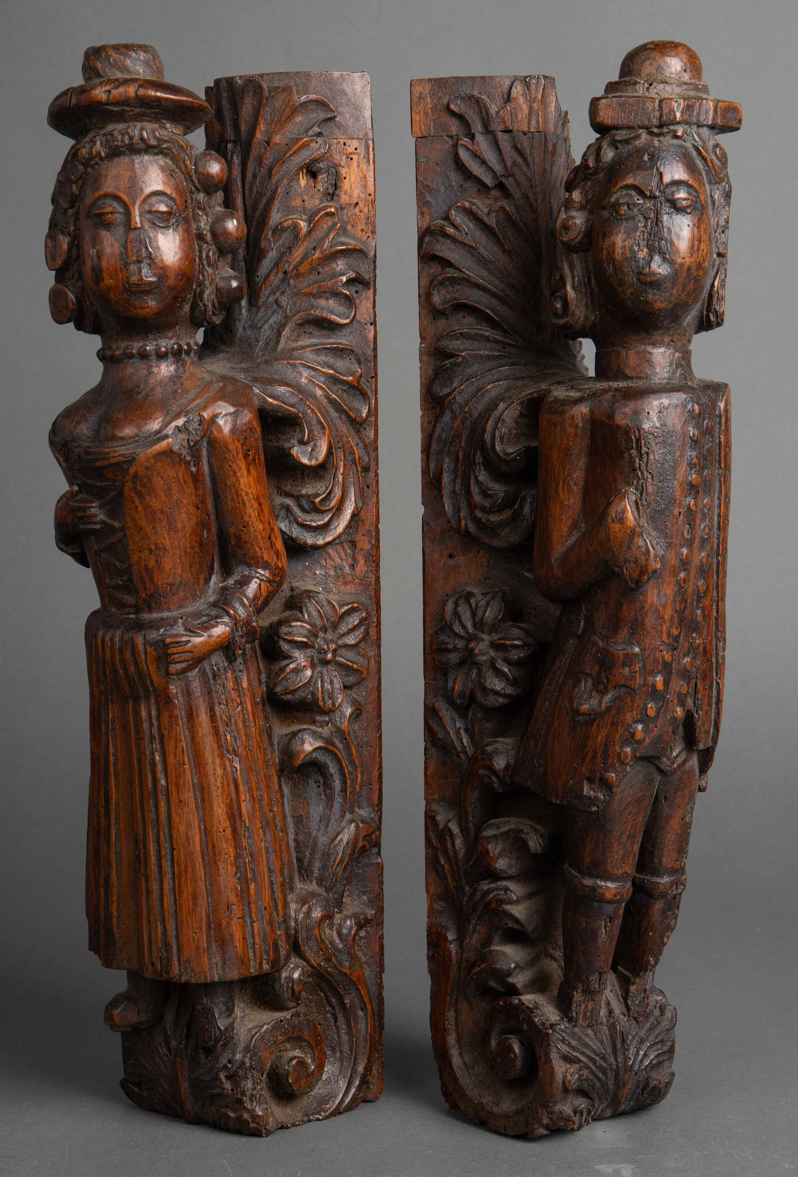 Pair of Carved Wood Figural Wall Brackets. (1 of 4)