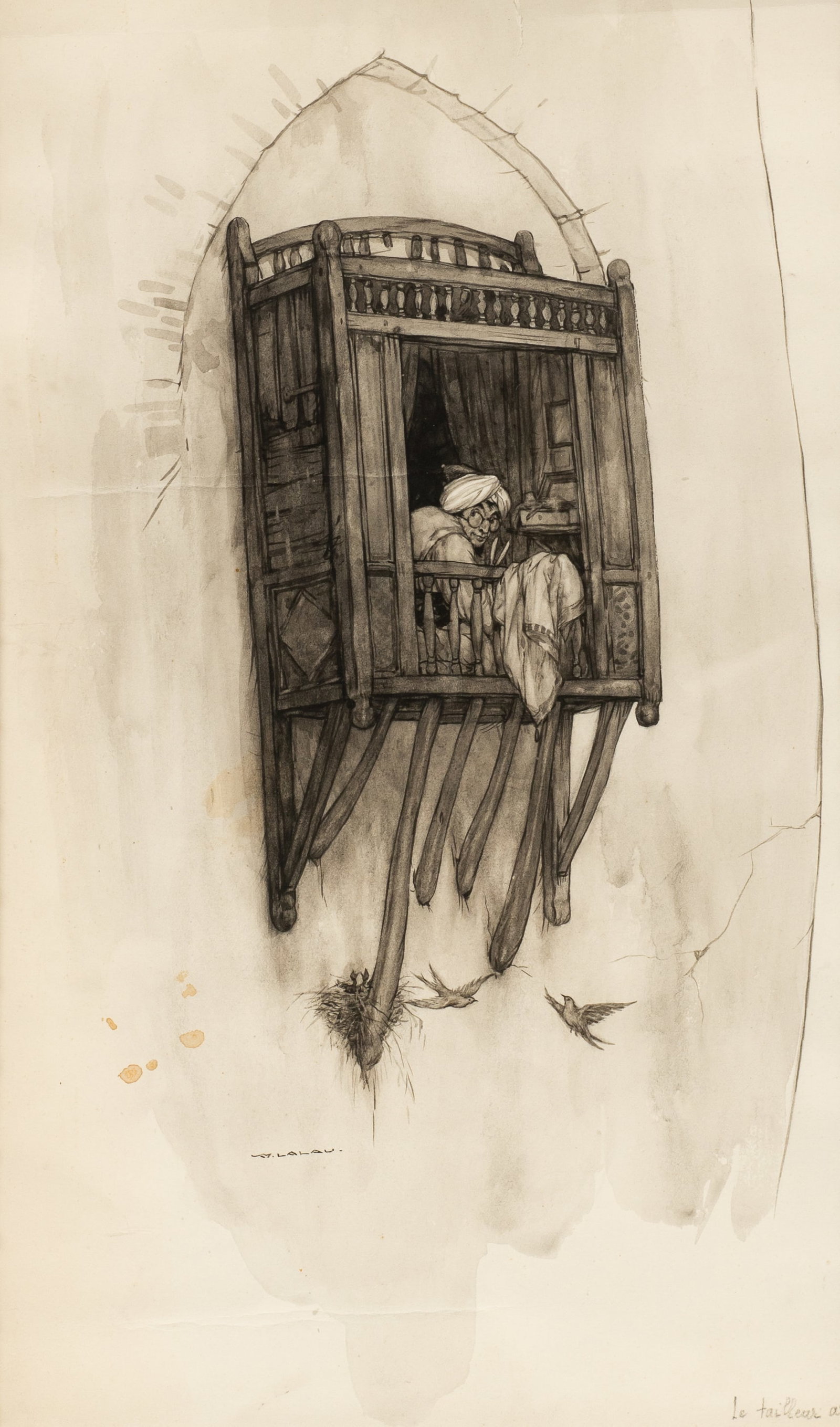 "Le Tailleur Arabe", Watercolor Painting, M. Lalau (1 of 6)