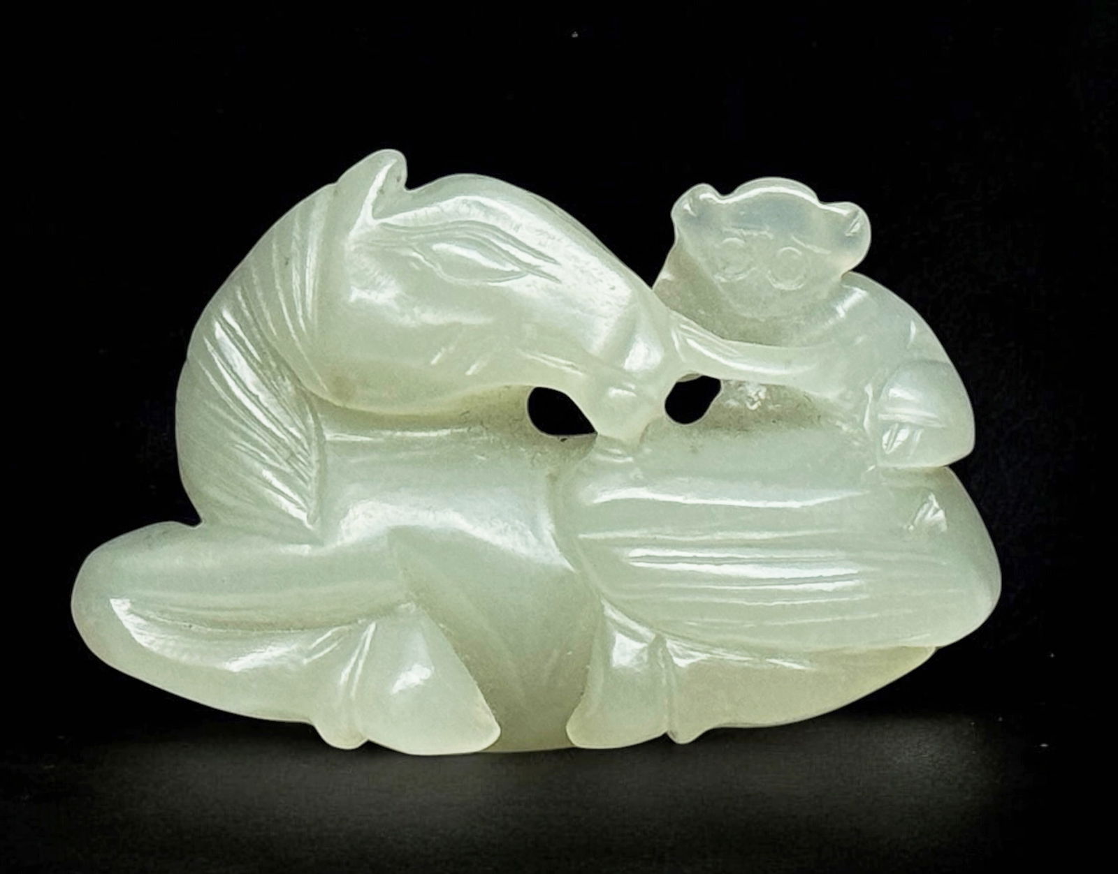 Chinese White Jade Carved Horse & Monkey Figure. (1 of 3)