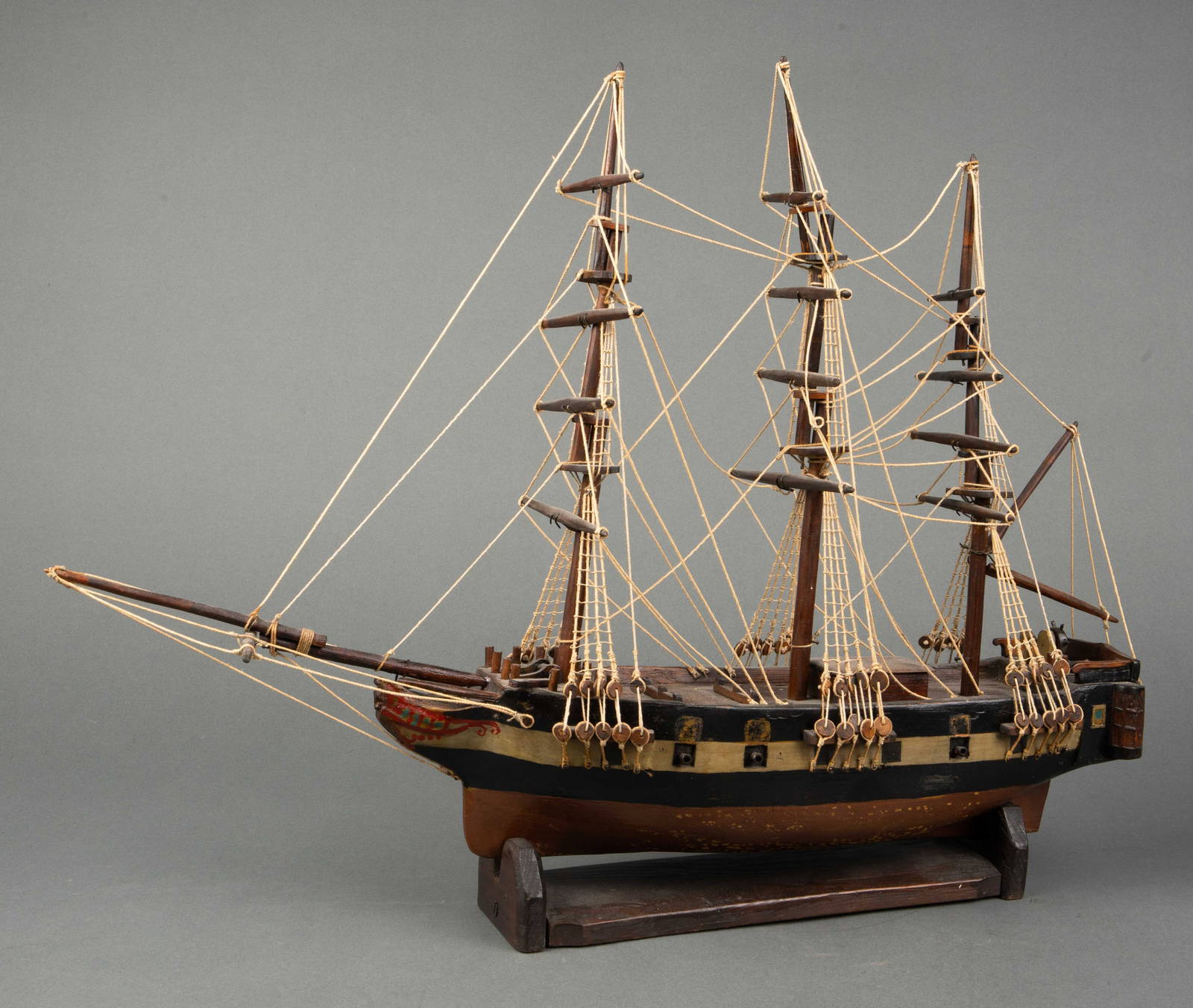 Carved Wooden Ship Model W/ Stand. Auction