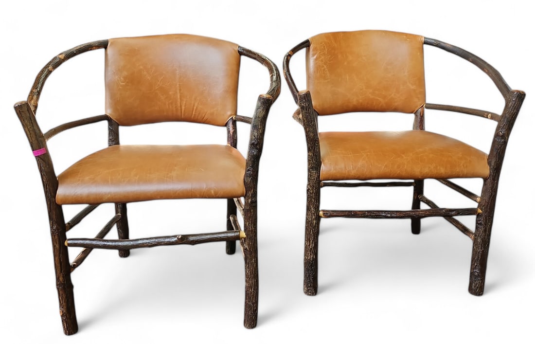Pair of Rustic Style Wood & Leather Chairs. (1 of 2)