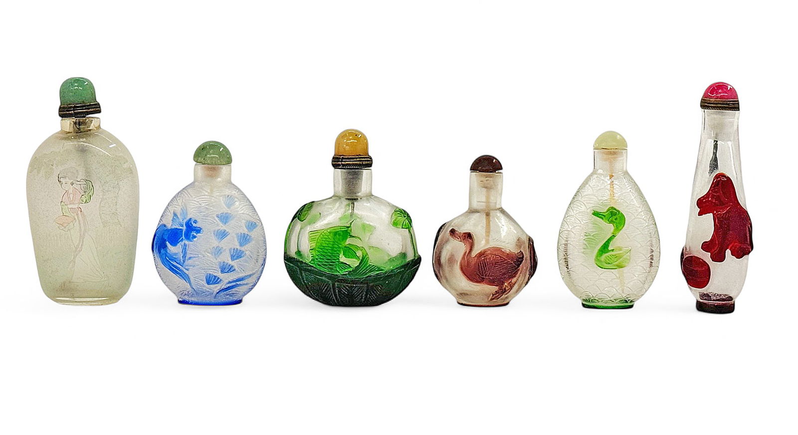 Lot: 6 Chinese Snuff Bottles, Mostly Colored Glass (1 of 4)