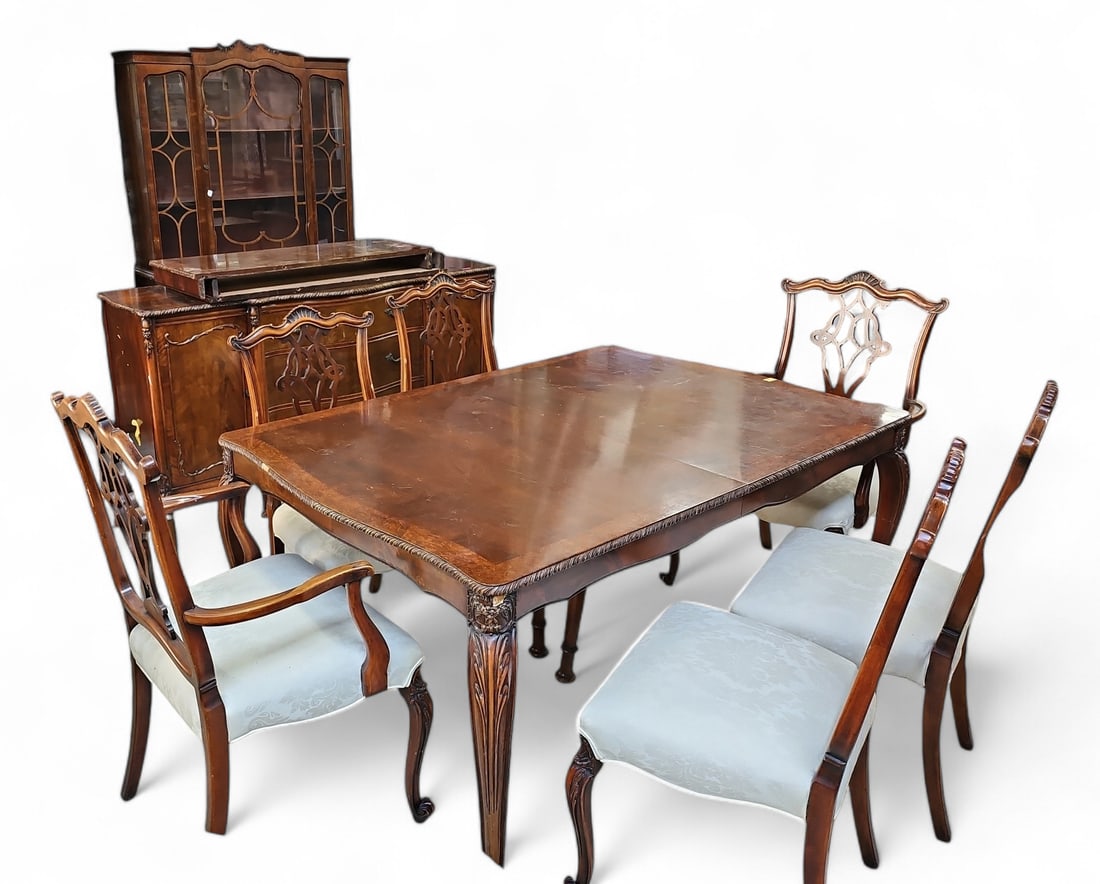 9 Pc. Flame Wood French Carved Dining Set. (1 of 5)
