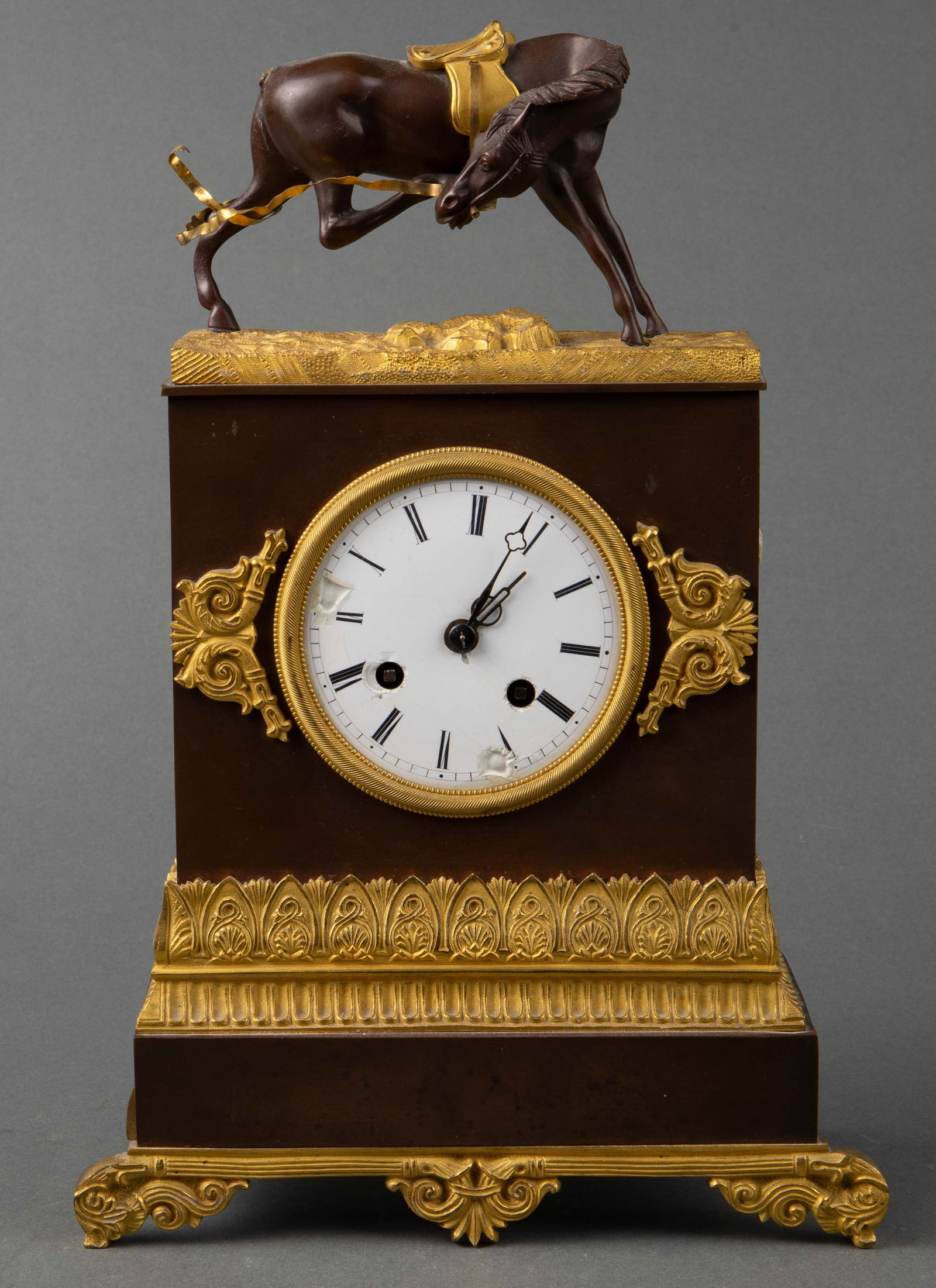 French Empire Style Horse Bronze Mantel Clock. Auction