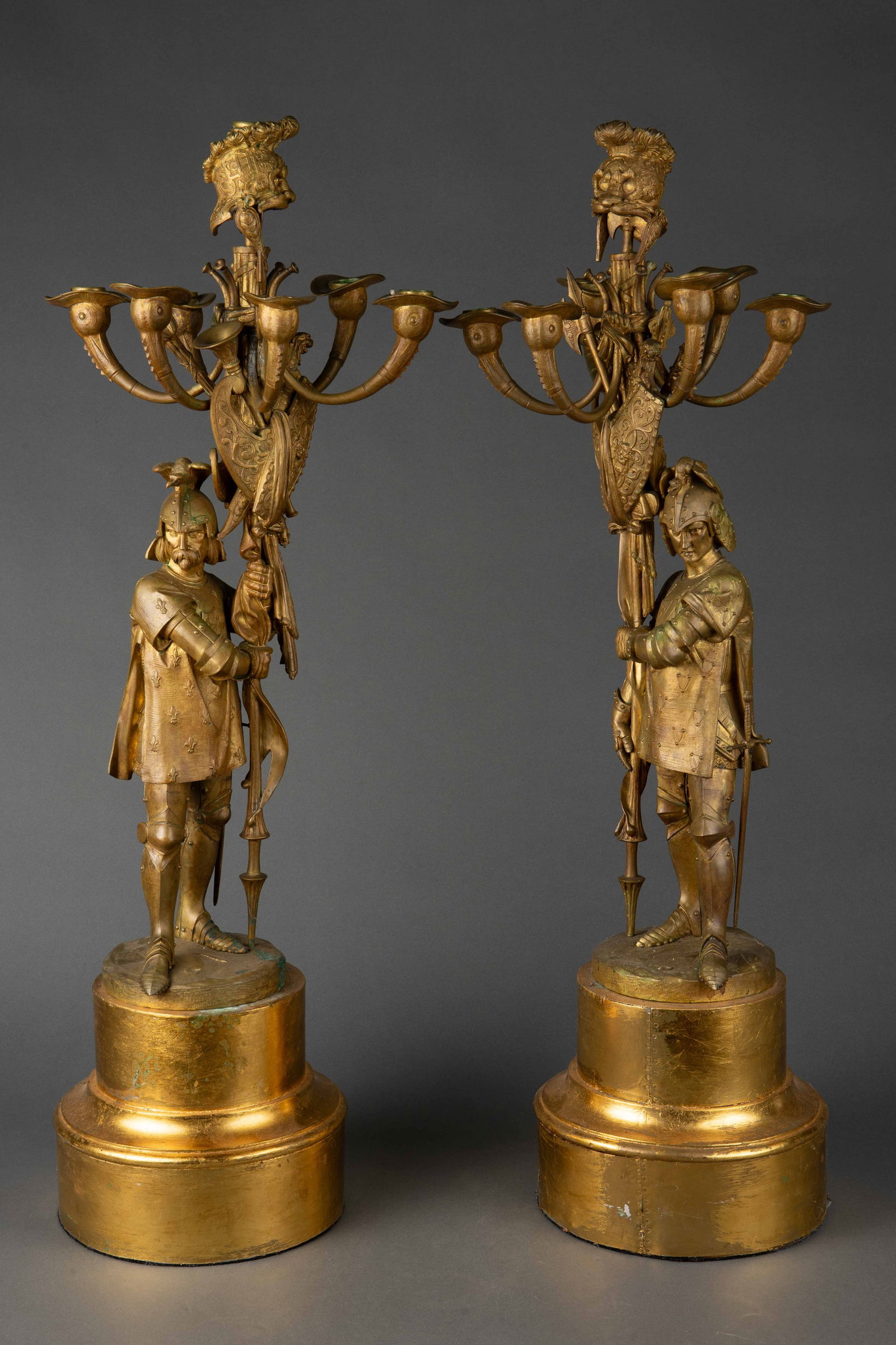 Pair of 35" Bronze ? Roman 6-Arm Candelaba. (1 of 8)