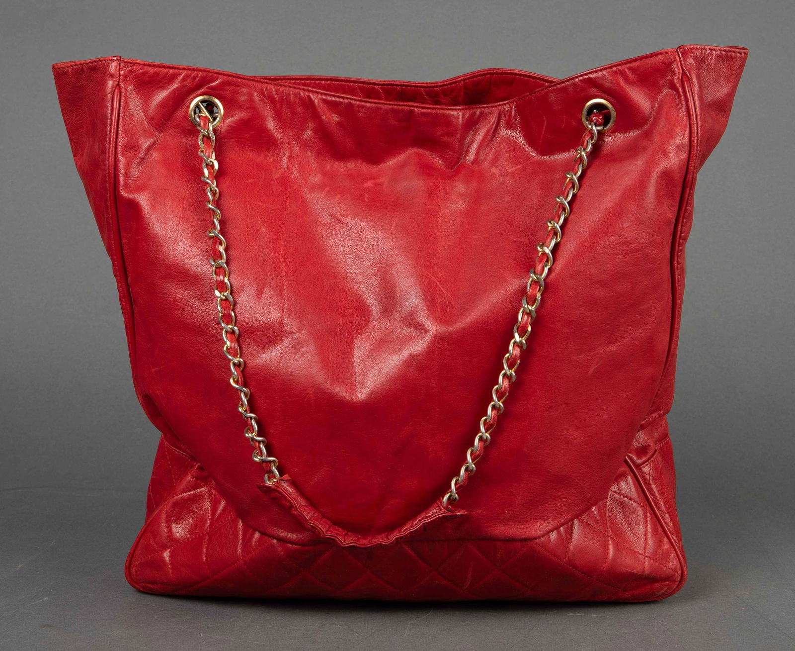 Vintage Chanel Large Red Leather Quilted Tote Bag. (1 of 6)