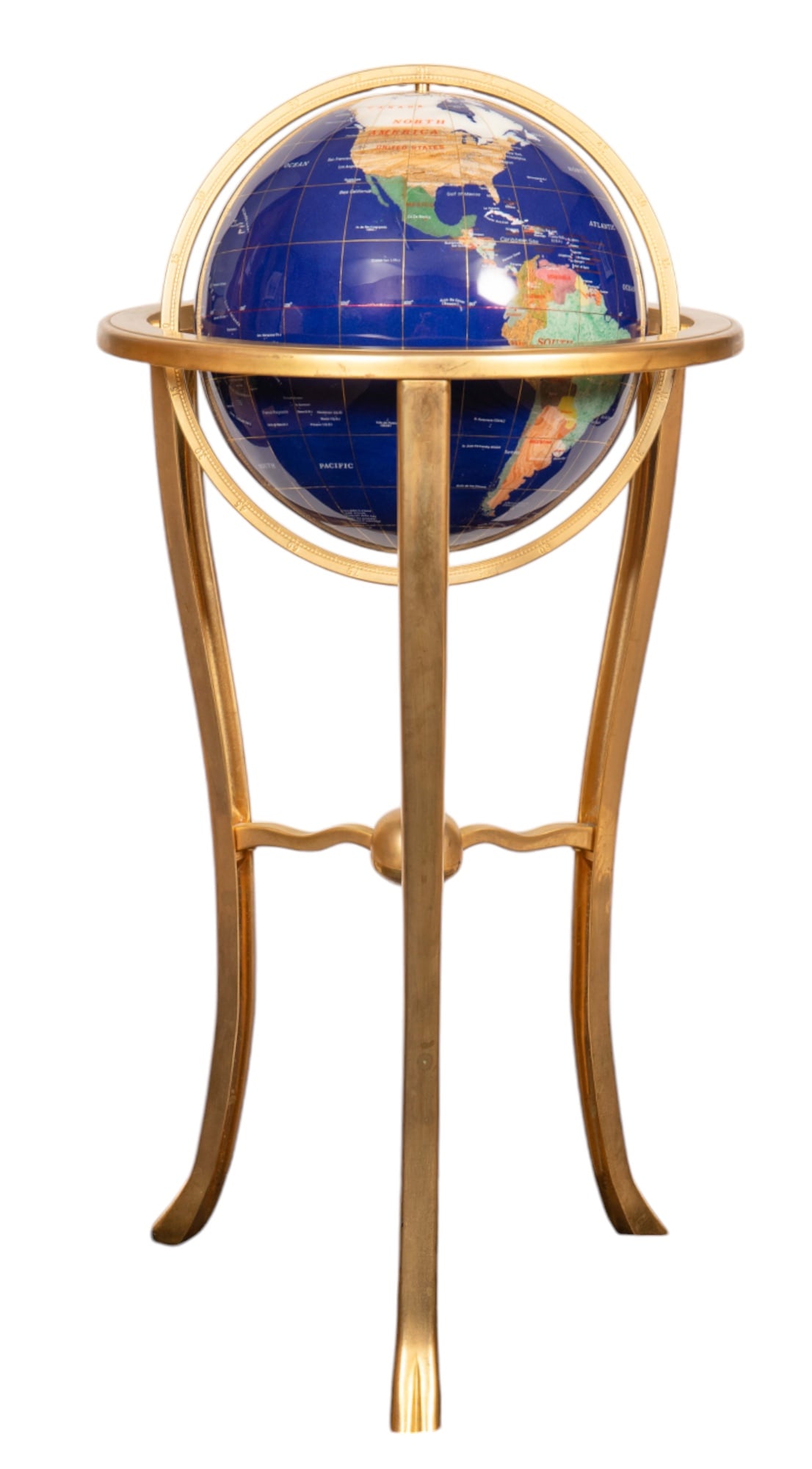 Standing Brass Gemstone World Globe - Lapis, Etc. (1 of 9)