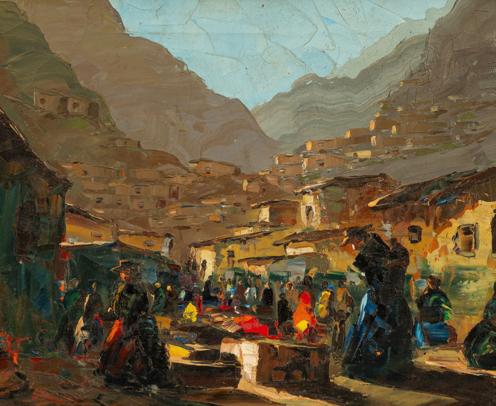 Vintage Impressionist Pueblo Scene, Unsigned. (1 of 5)