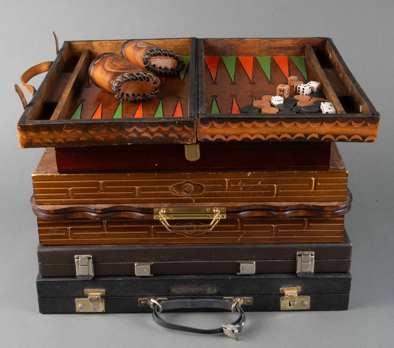 Lot: 4 Backgammon Sets, Asian Chess Set. (1 of 14)