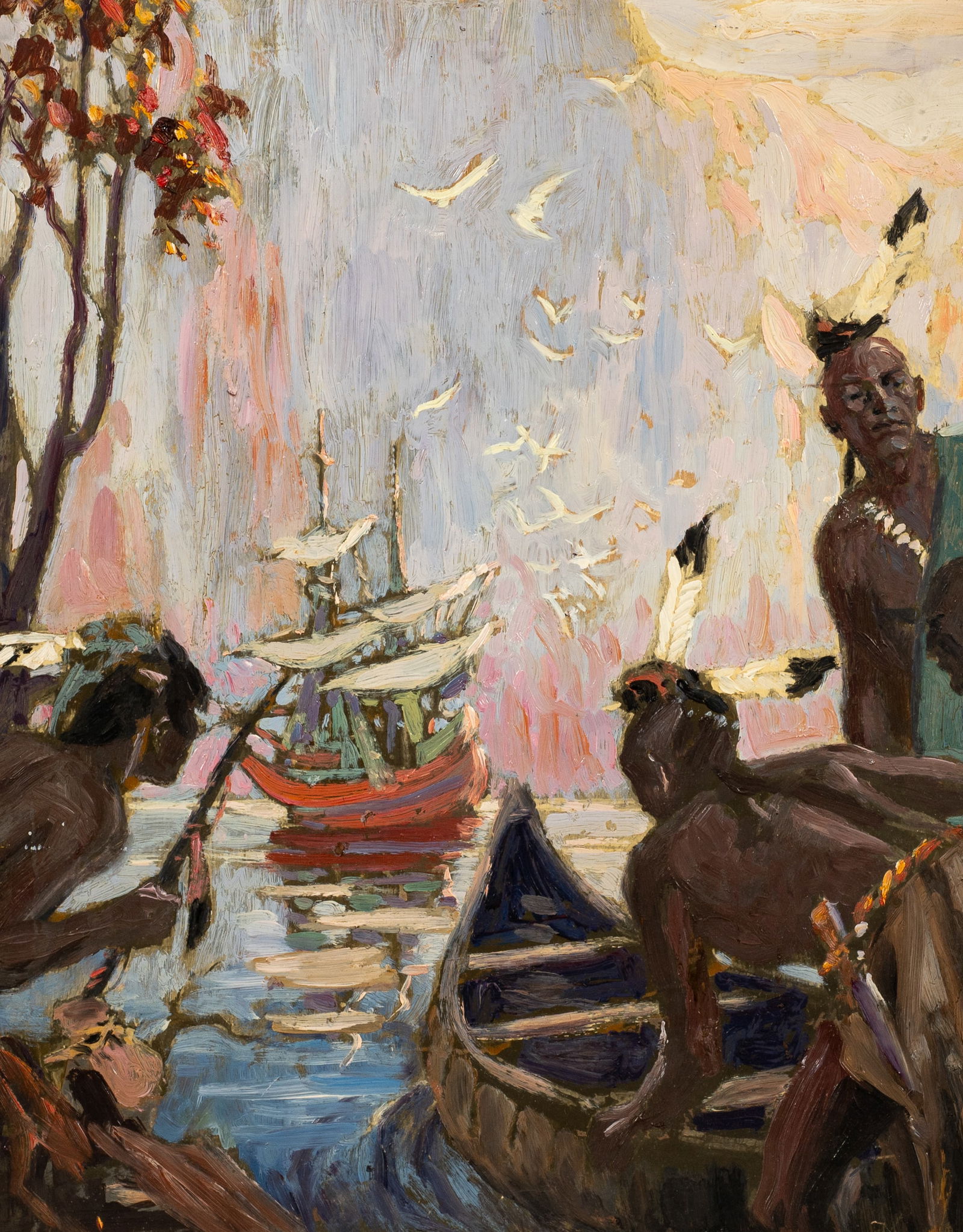 Impressionist Indigenous Indians Scene, Unsigned. (1 of 5)