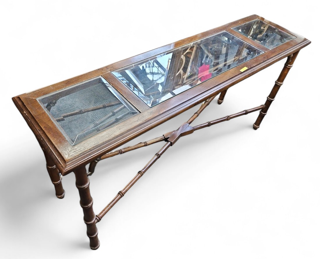 Wood & Bevelled Glass Bamboo Pattern Sofa Table. (1 of 1)