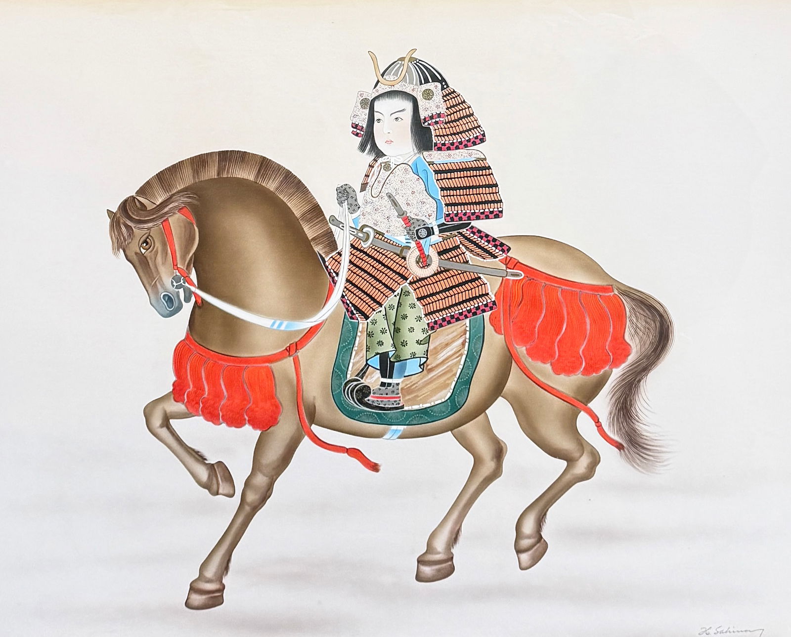 Painting, Child Japanese Samurai Warrior on Horse. (1 of 5)
