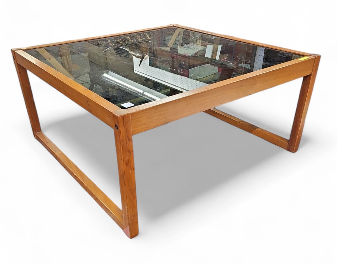 Mid Century Modern Style Teak Glass Coffee Table. (1 of 1)