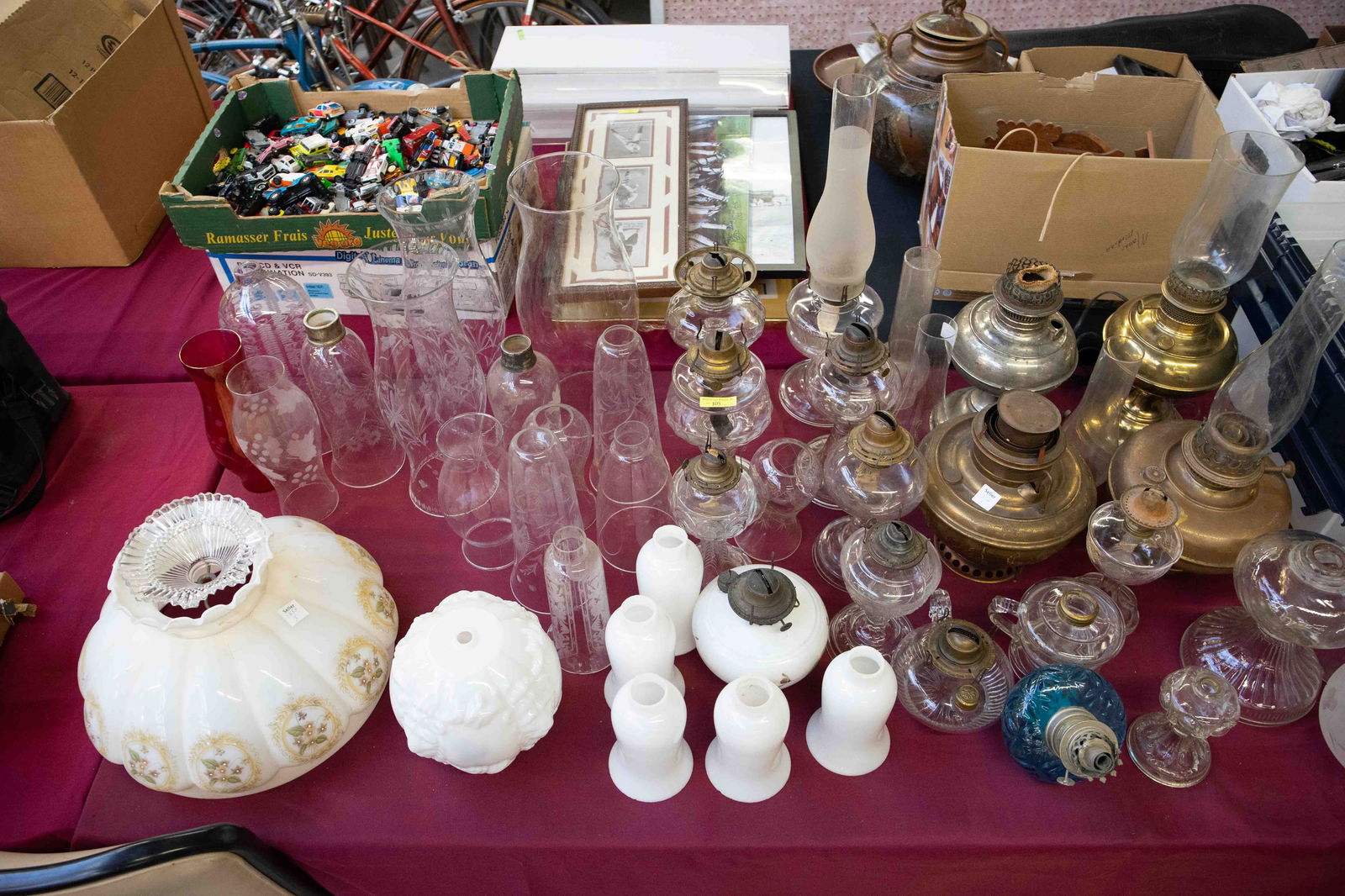 Large Lot of Vintage Oil Lamps & Glass Shades. (1 of 14)