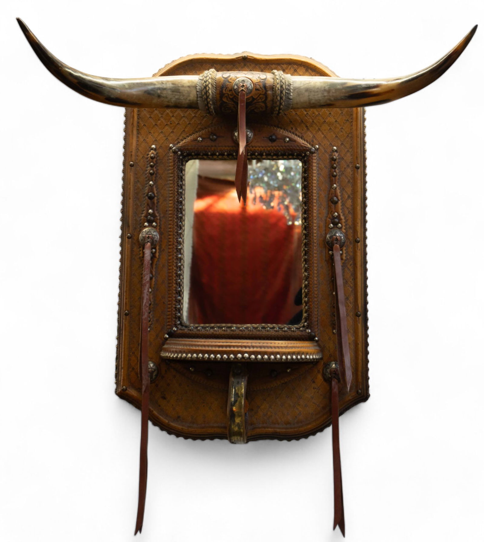 Western Leather Longhorn Mount Mirror. (1 of 7)