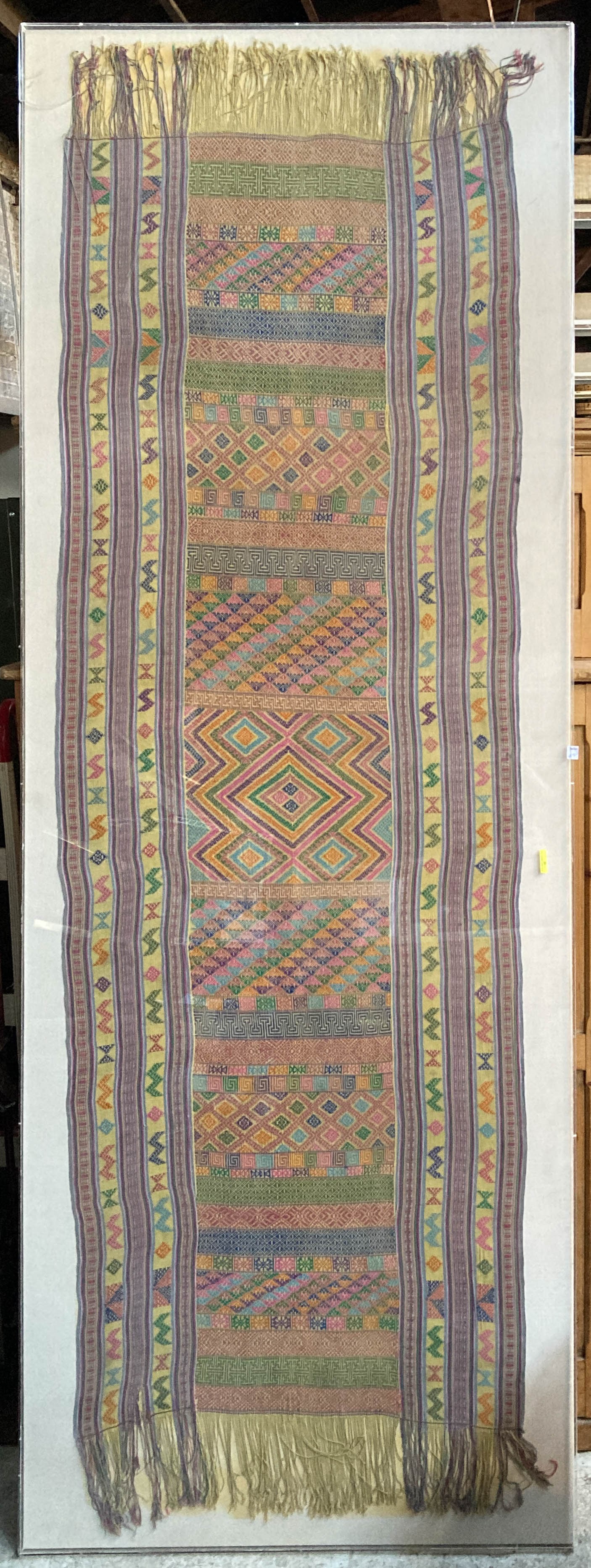 Framed Embroidered Flatweave Tapestry. (1 of 3)