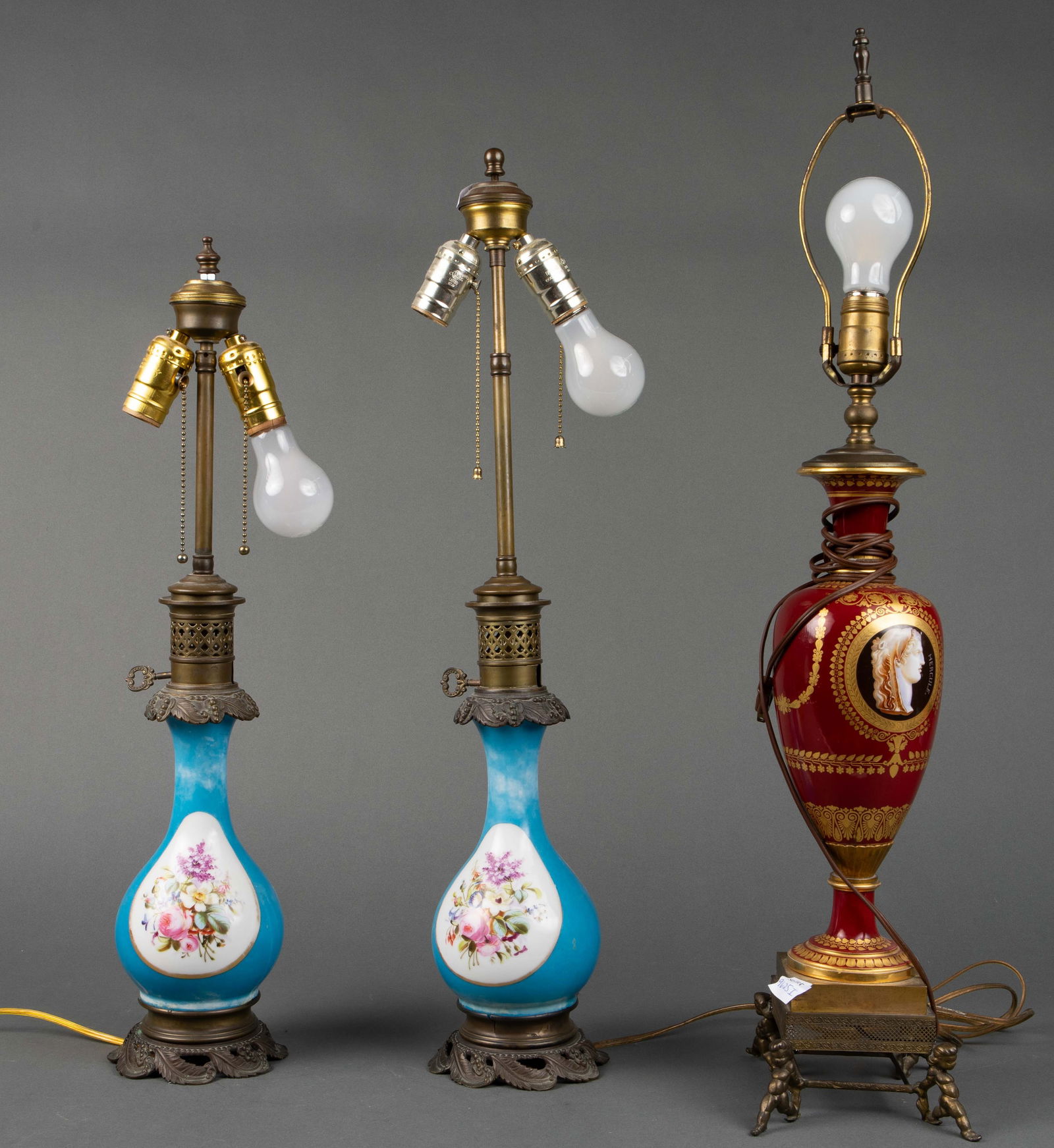 Lot of 3 Vintage Hand Painted Porcelain Vase Lamps (1 of 14)