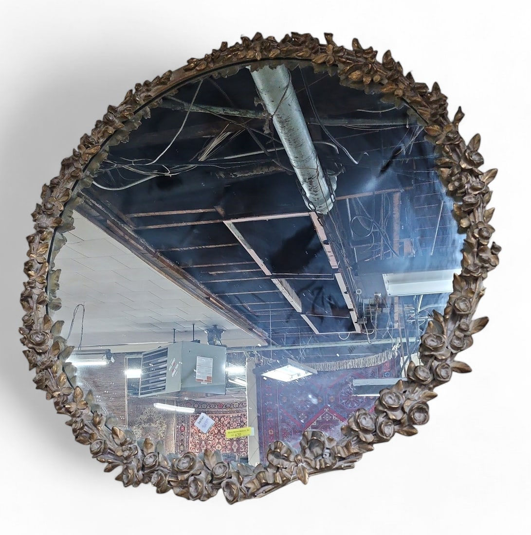 French Style Round Mirror w/ Roses & Ribbon. (1 of 1)