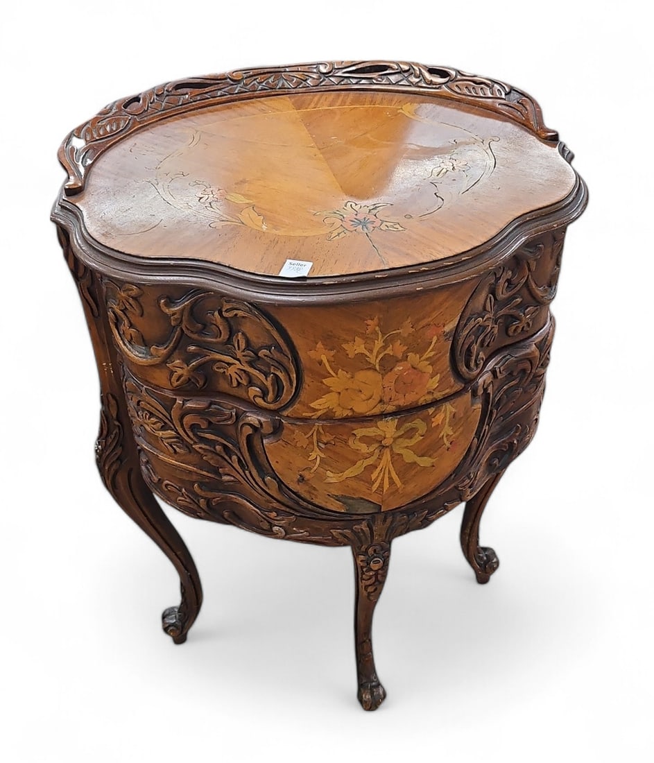 French Style Inlaid Side Table or Night Stand. (1 of 2)