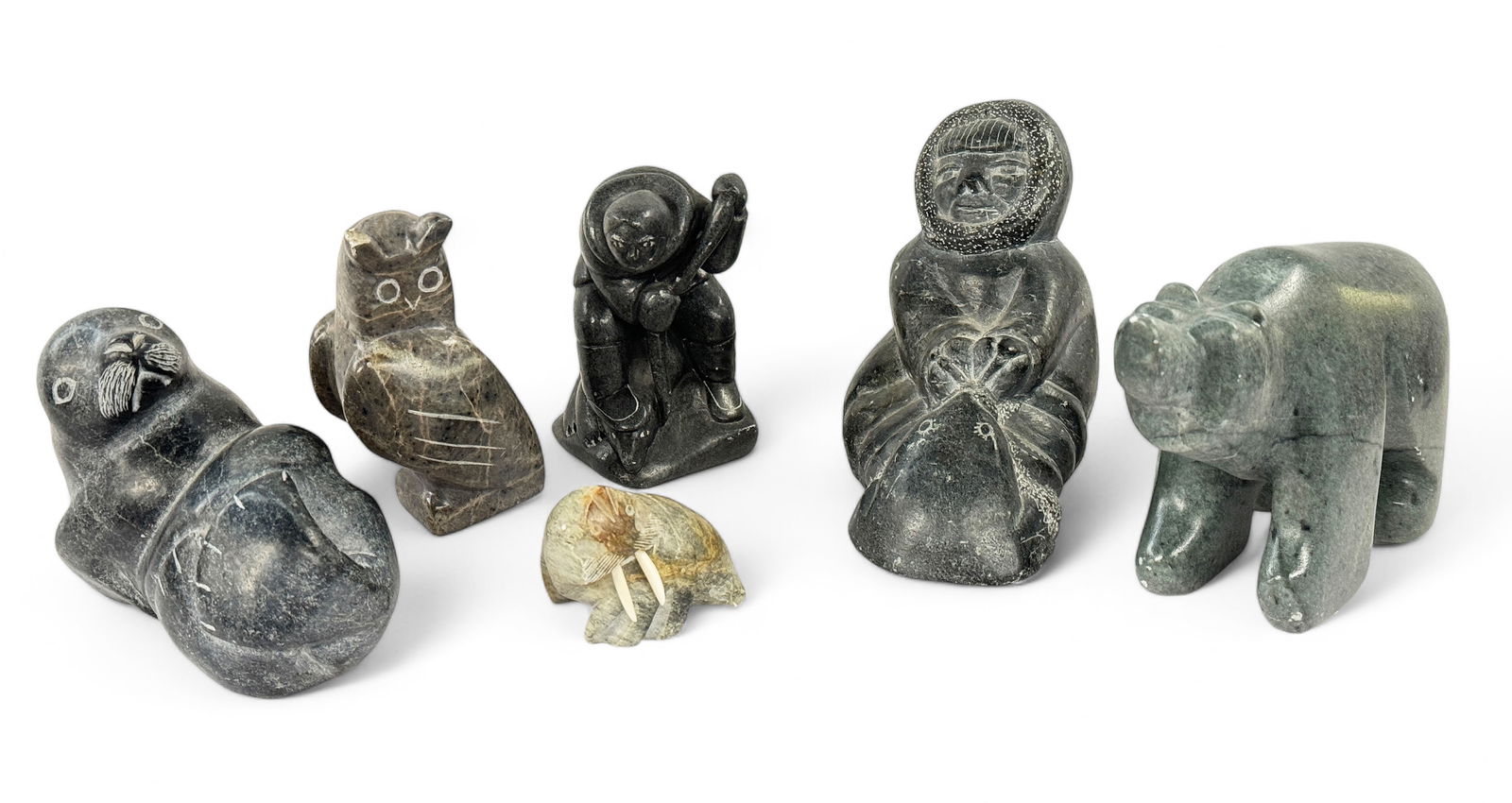 Lot of 6 Stone Inuit Sculptures, Some Signed. (1 of 4)