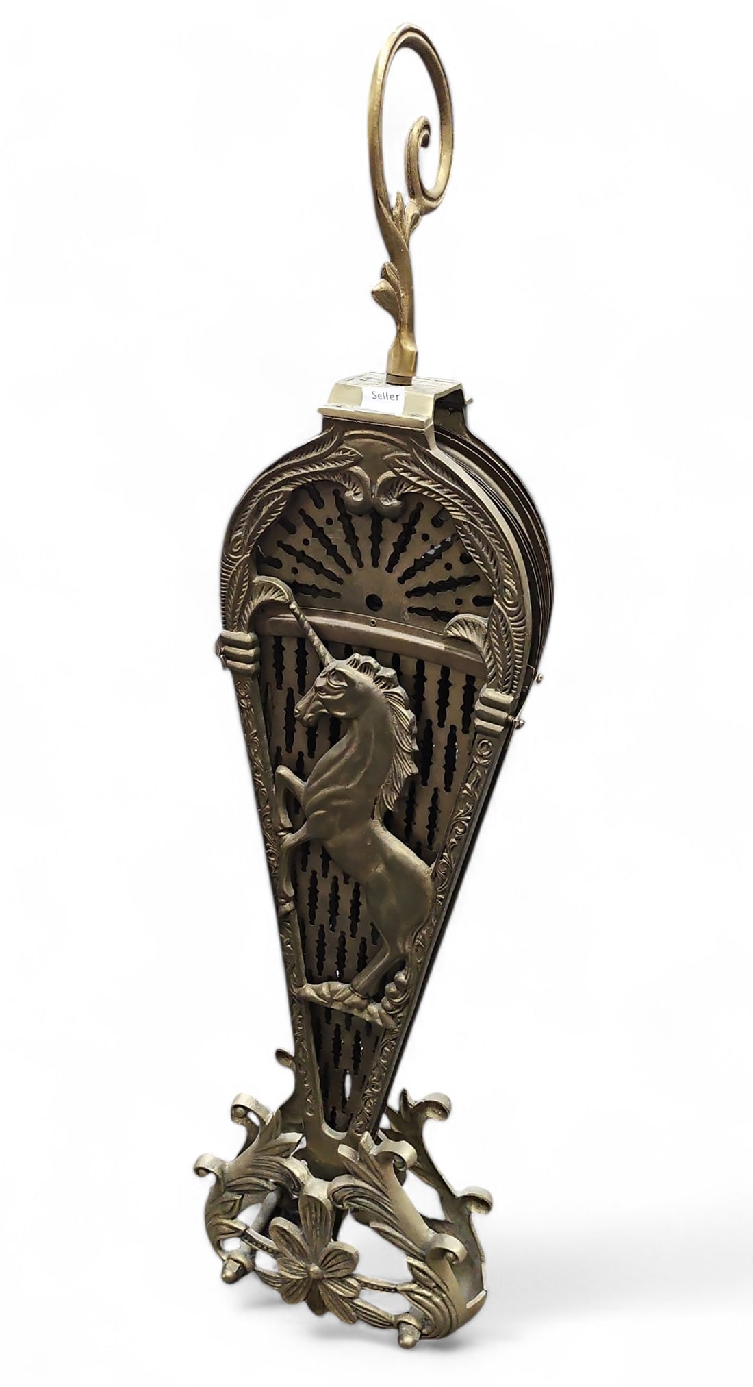 Brass Fireplace Fan or Screen w/ Unicorn Design. (1 of 1)