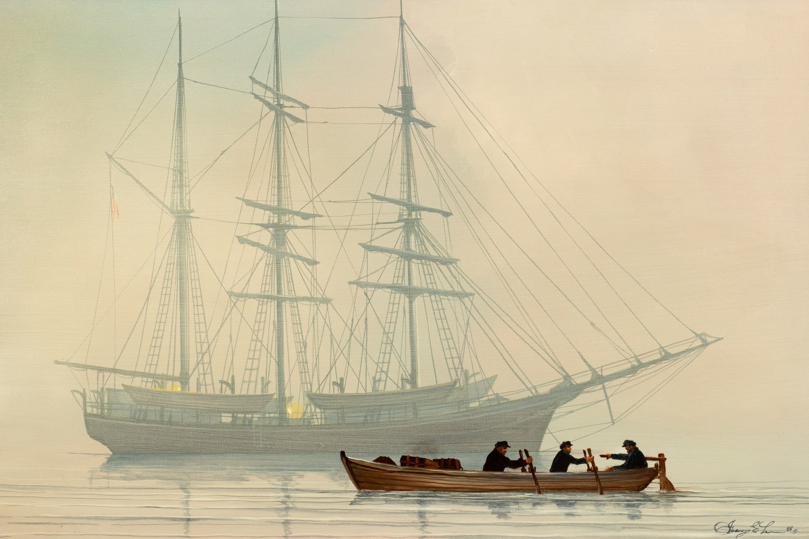 Large Painting of a Ship by George E. Lee. (1 of 5)