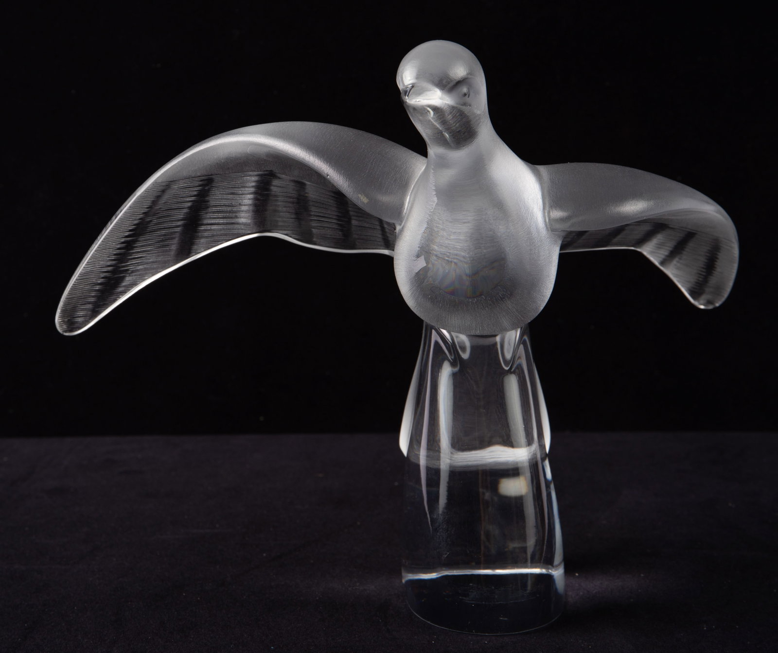 Lalique France Crystal "Colombe Clita" Dove Figure: This frosted bird sculpture looks to be in good condition, with some scratches on the base. The dimensions of the piece are 12 1/2" x 12" x 9 1/4". In-house shipping is available. Please see our websi