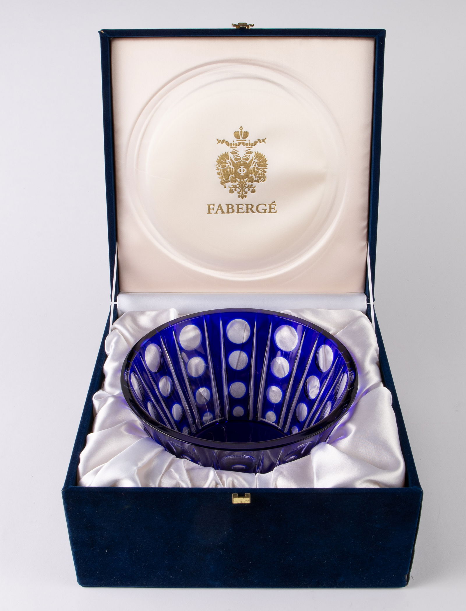 Faberge Cobalt Blue Cut to Clear Crystal Bowl. (1 of 7)