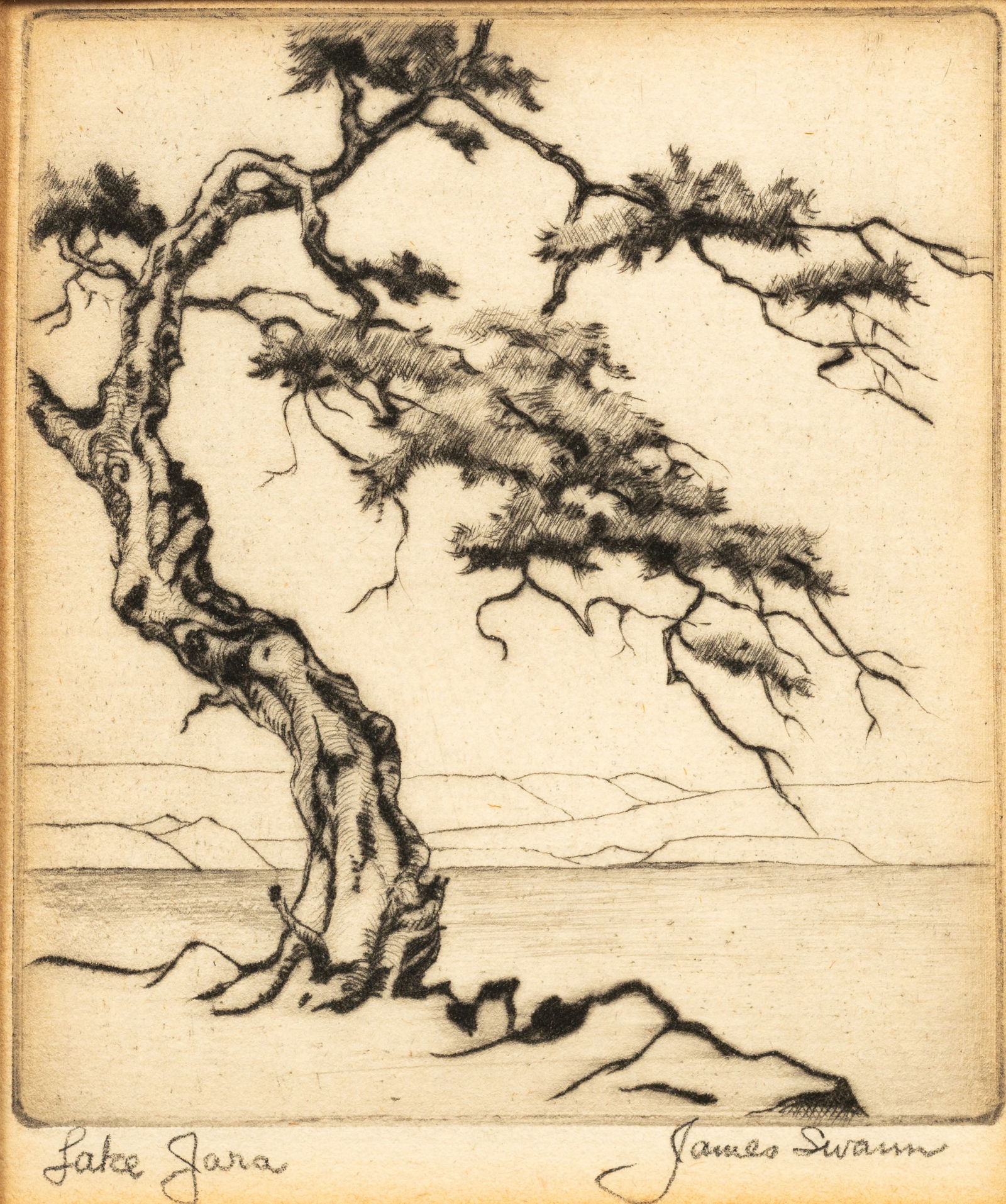 Lake Jara, Drypoint Etching by James Swann. (1 of 5)