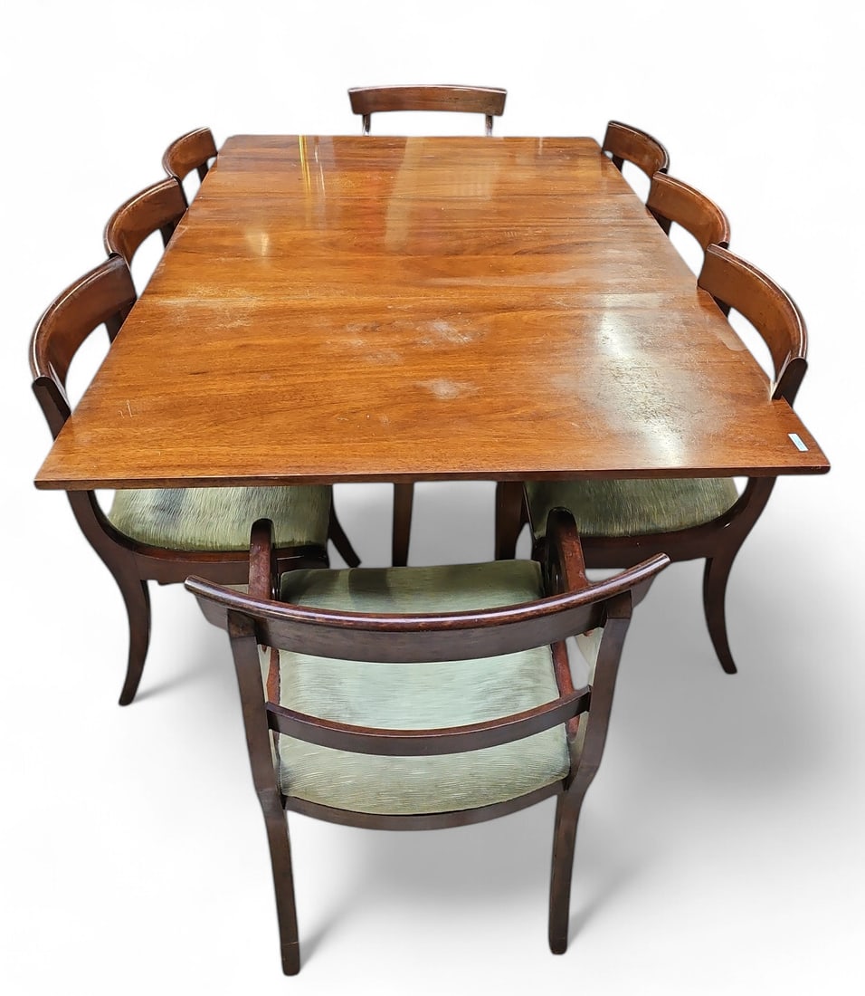 Inlaid Drop Leaf Dining Table w/ 8 Norris Chairs. (1 of 3)