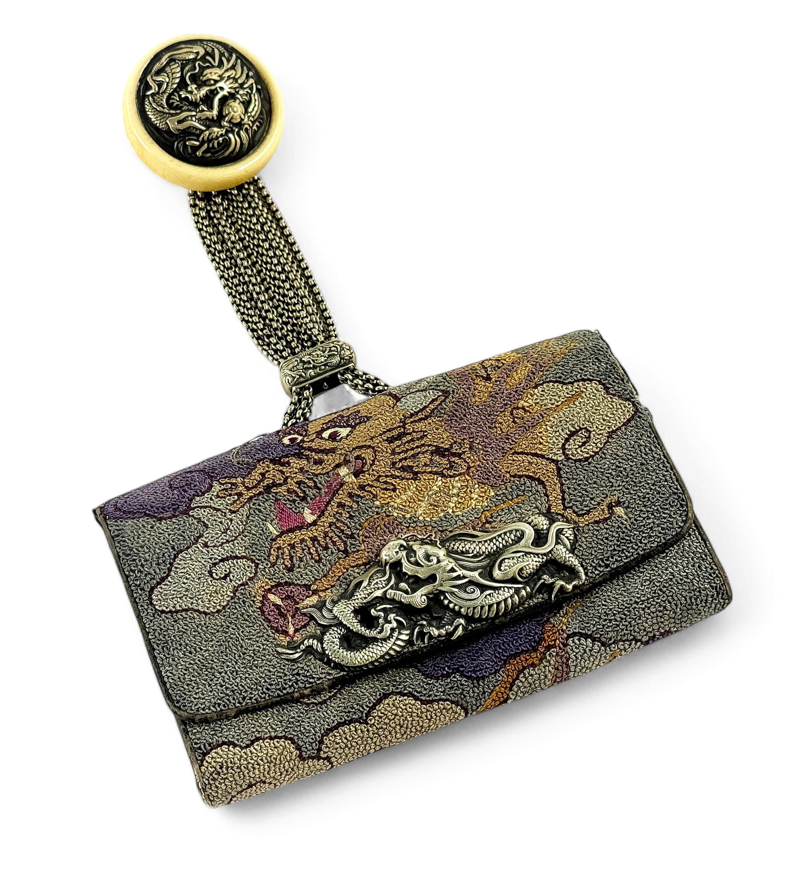 Antique Japanese Dragon Embroidered Tobacco Pouch. (1 of 5)