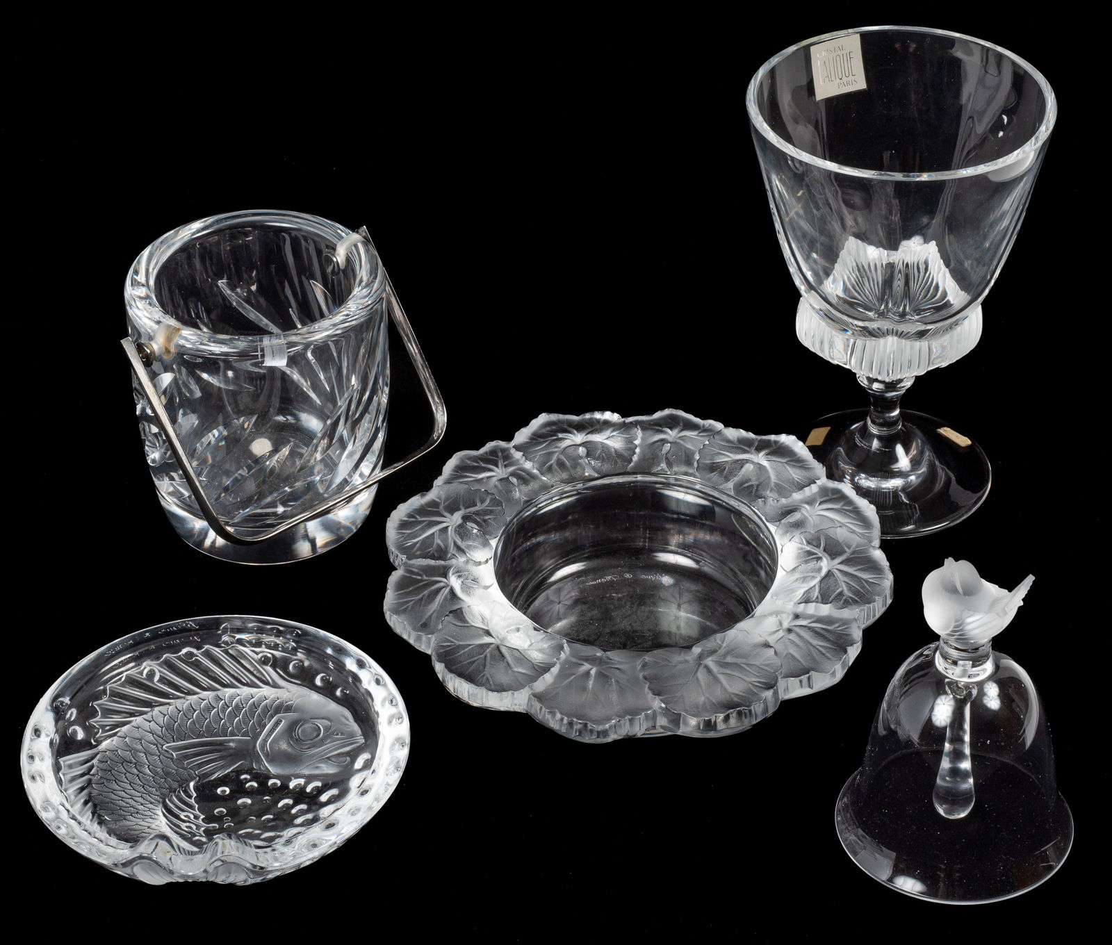 Lot: Lalique Crystal Bowl, Ashtray, Bucket, Goblet (1 of 7)