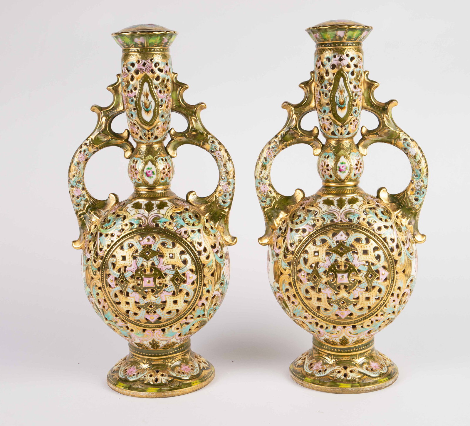 Fischer J. Budapest? Pair of Reticulated 19" Vases (1 of 6)