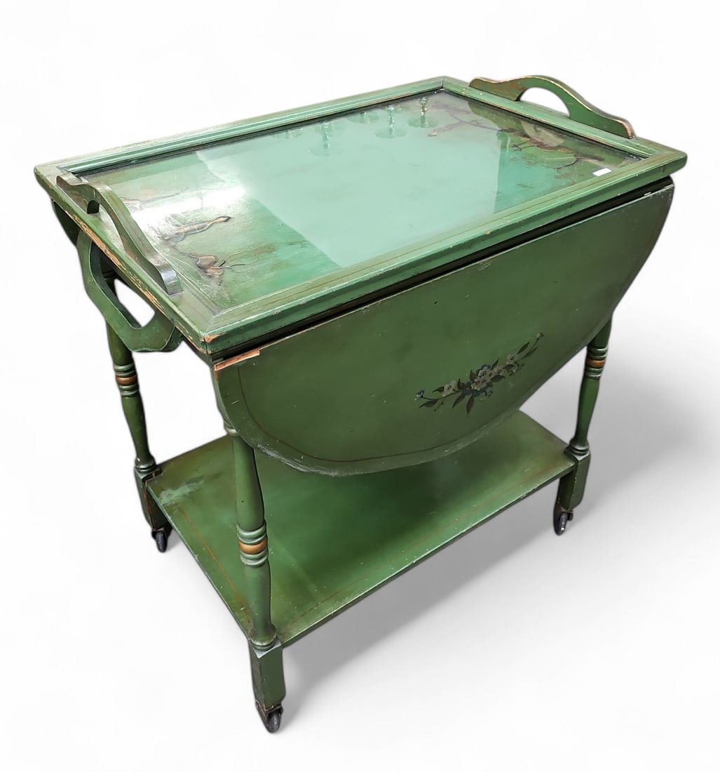 Chinoiserie Style Green Painted Bar Cart. (1 of 3)