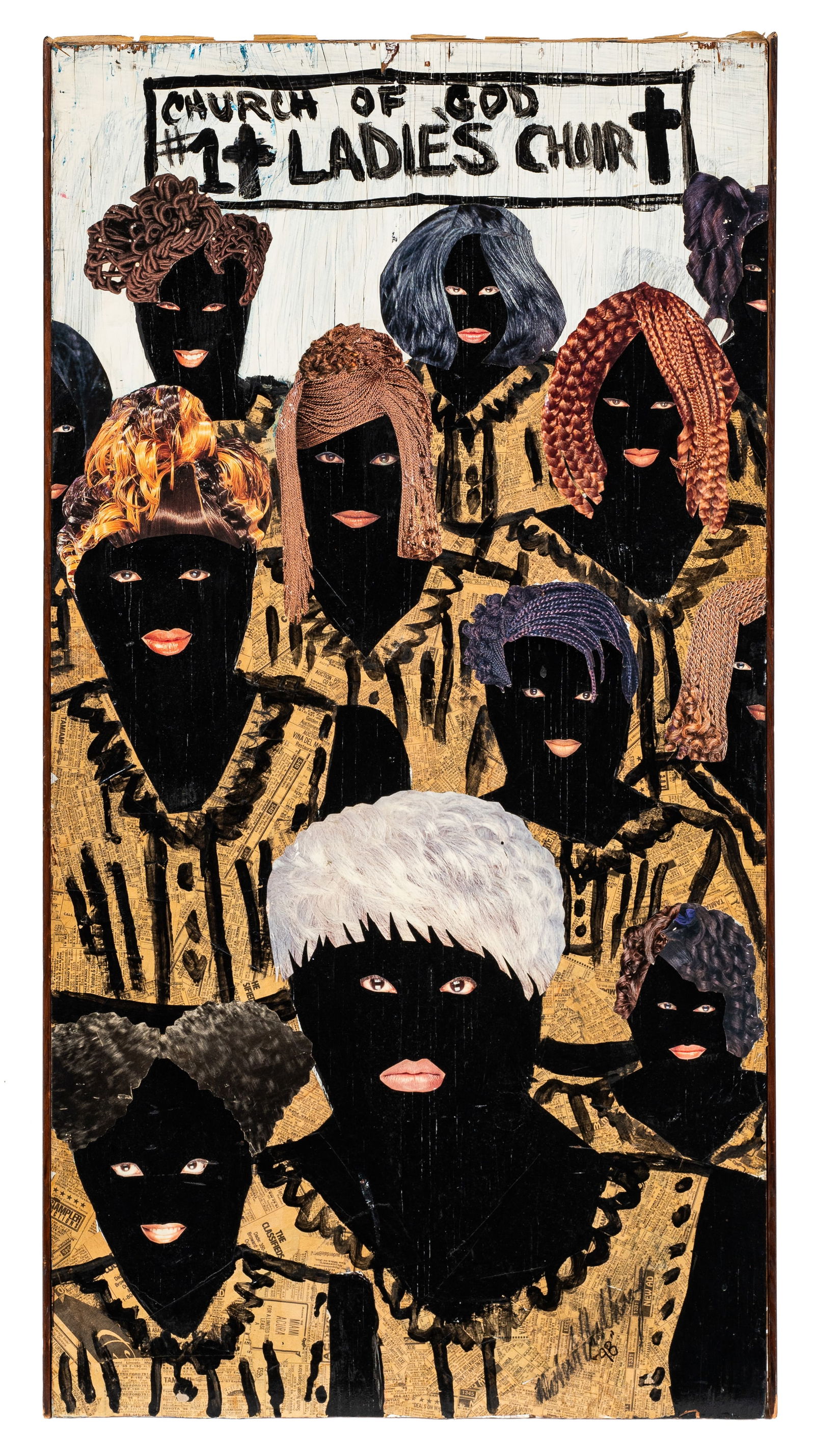 Outsider Art Painted Collage, Signed. (1 of 4)