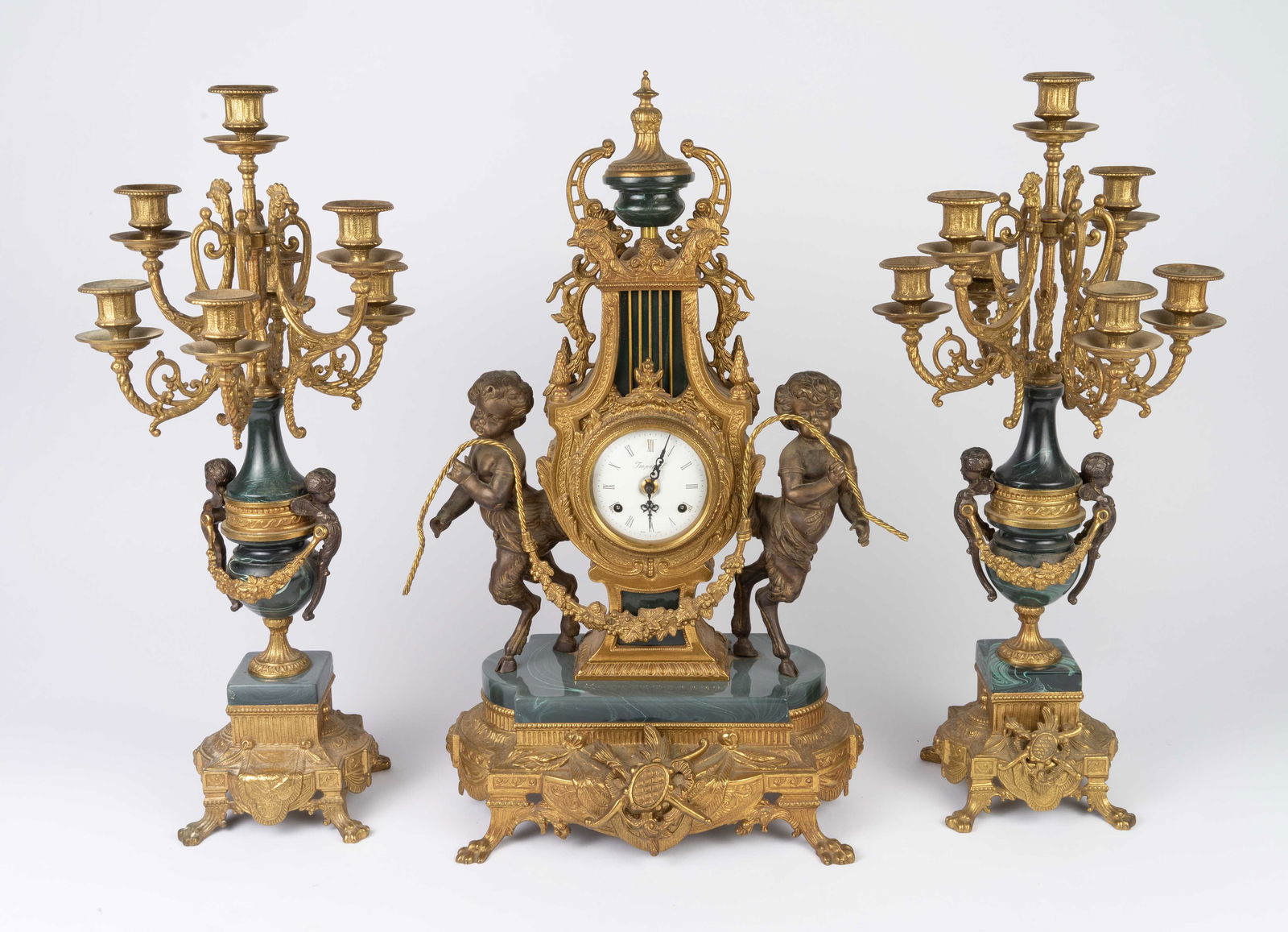 Ornate Clock & Candelabra Set w/ Cherubs & Fauns. (1 of 10)