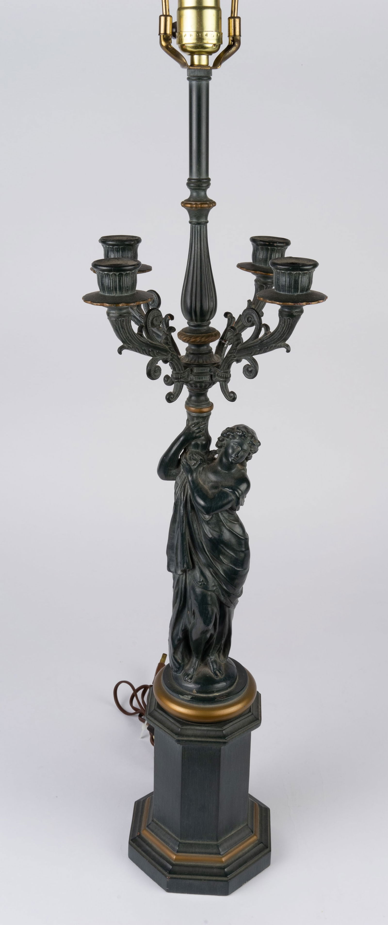 40" Figural Painted Spelter Candelabra Lamp. (1 of 5)