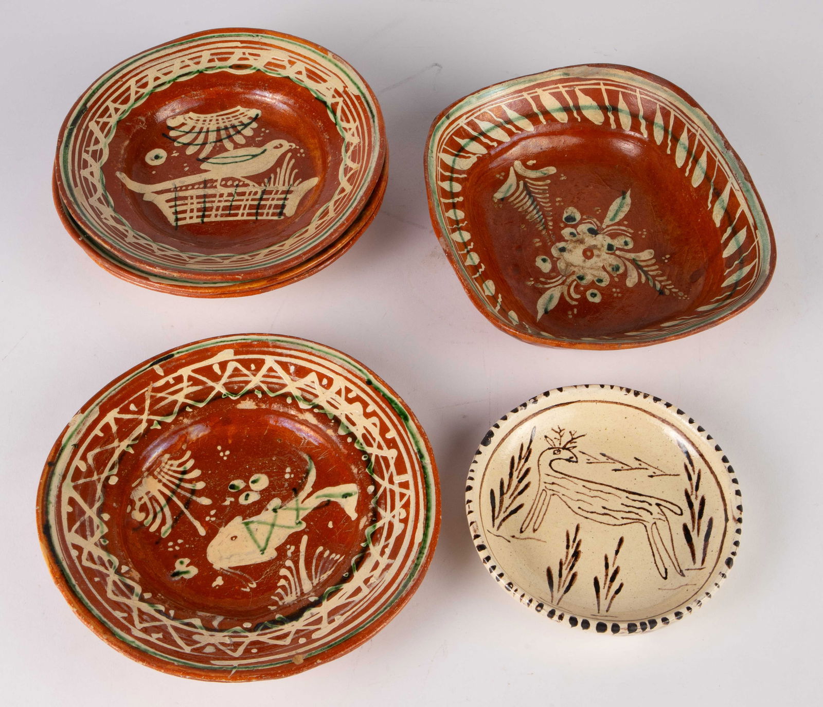 Lot of 6 Mexican Painted Pottery Dishes. (1 of 8)