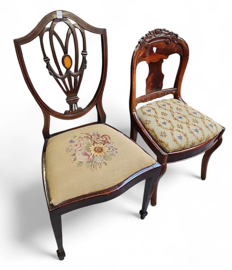 Pair of Needlepoint Seat Chairs. (1 of 3)