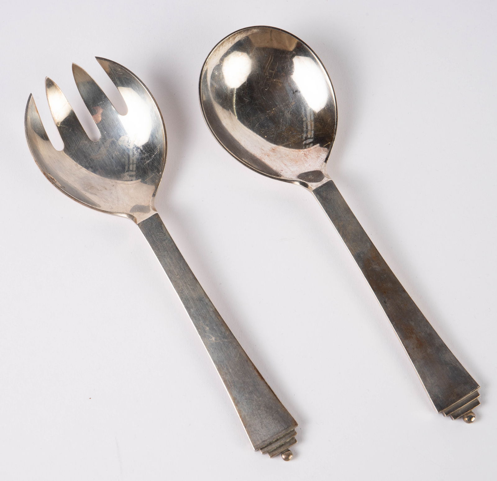 Georg Jensen Pyramid Serving Fork & Spoon Set. (1 of 5)