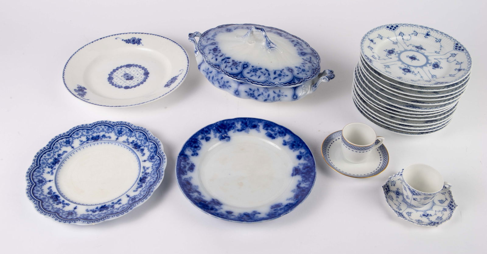 Lot: Royal Copenhagen Fluted Plates, Flow Blue Pcs (1 of 11)