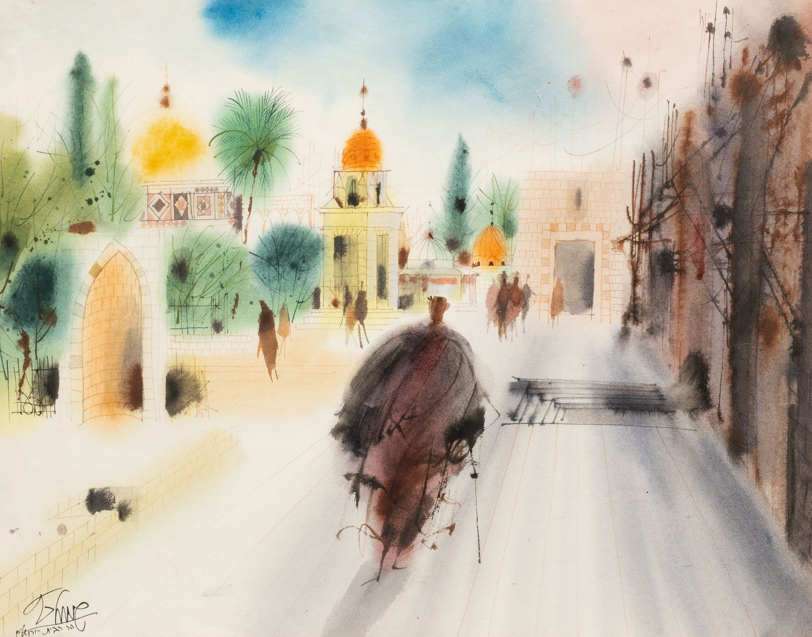 Street Scene Watercolor by Shmuel Katz. (1 of 5)