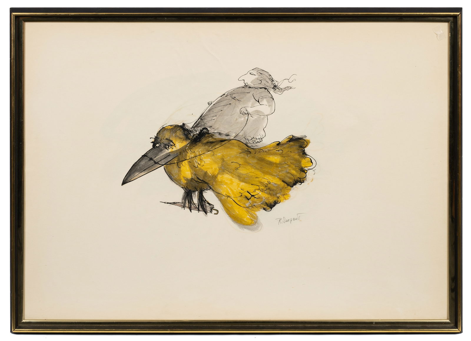 Watercolor of Woman & Bird, Robert Sargent. (1 of 4)